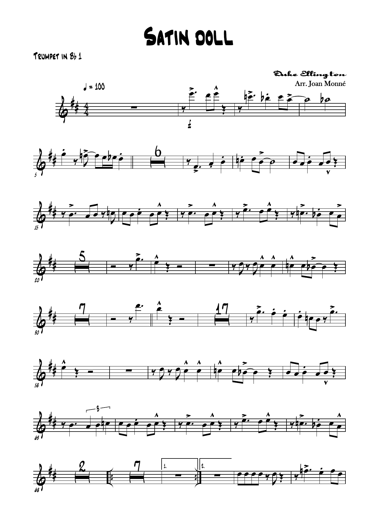 Satin doll - Trumpet in Bb — big_band_vocal sheet music arranged by Joan Monné | Jazz Standard