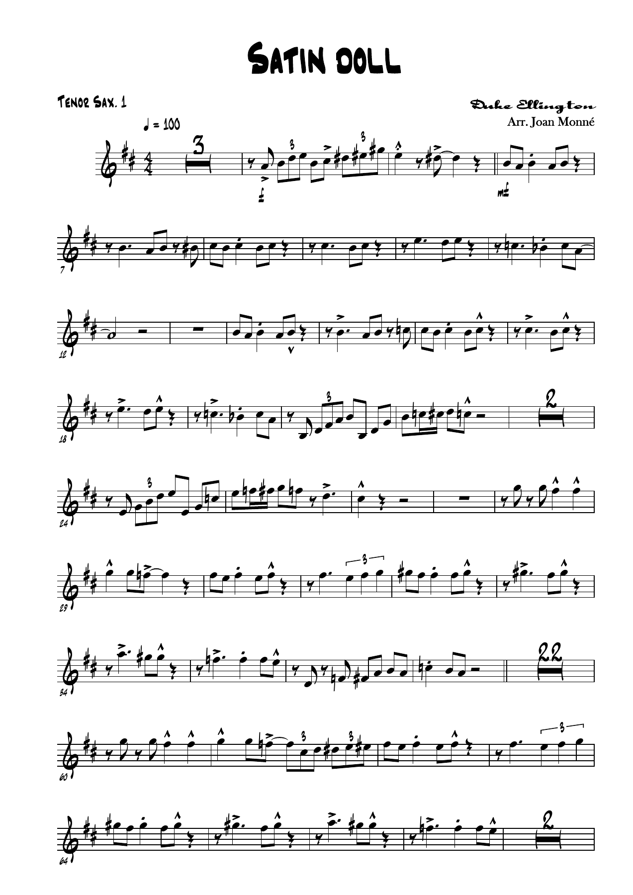 Satin doll - Tenor Sax. — sheet music cover (first page)