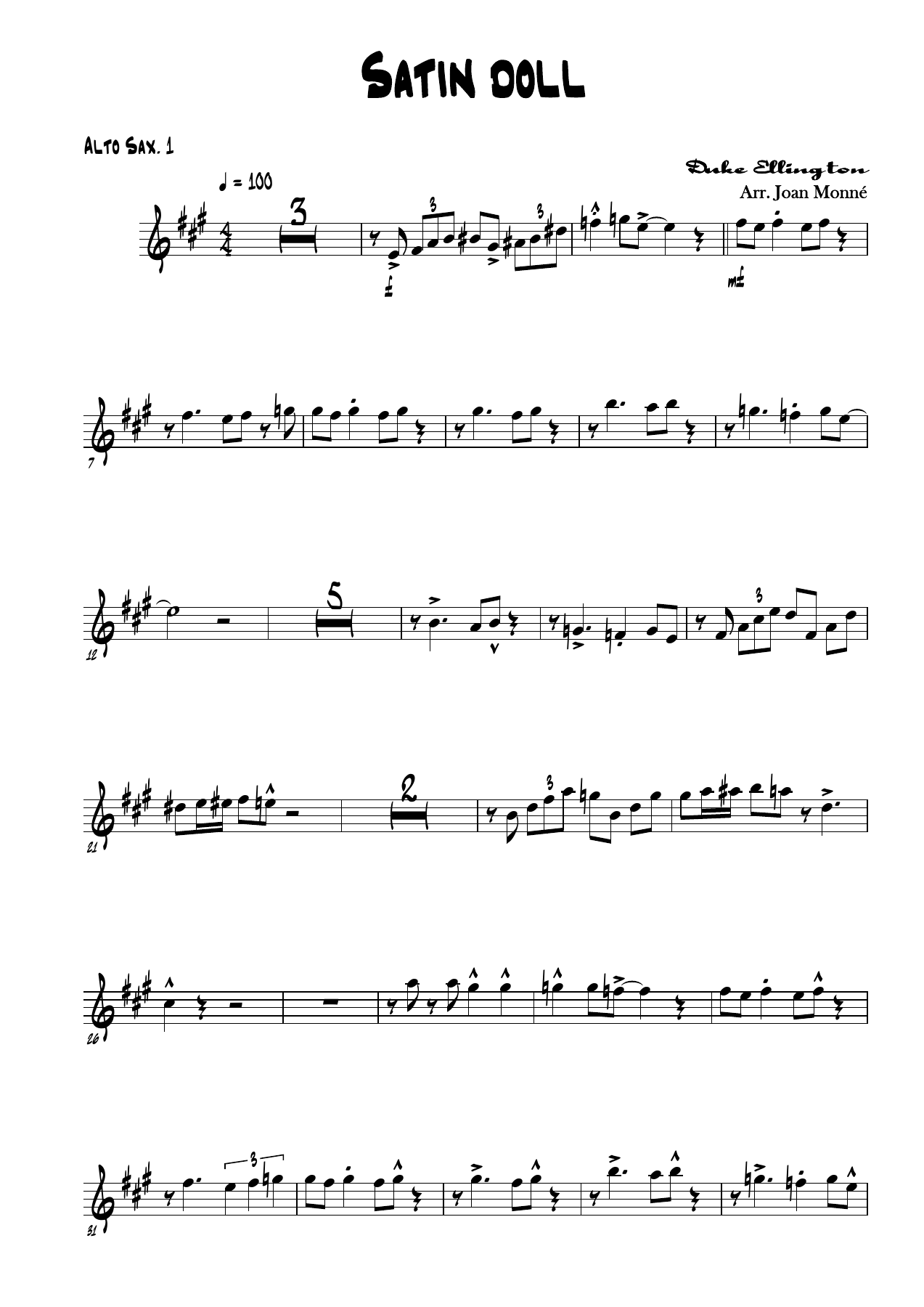 Satin doll - Alto Sax. — sheet music cover (first page)