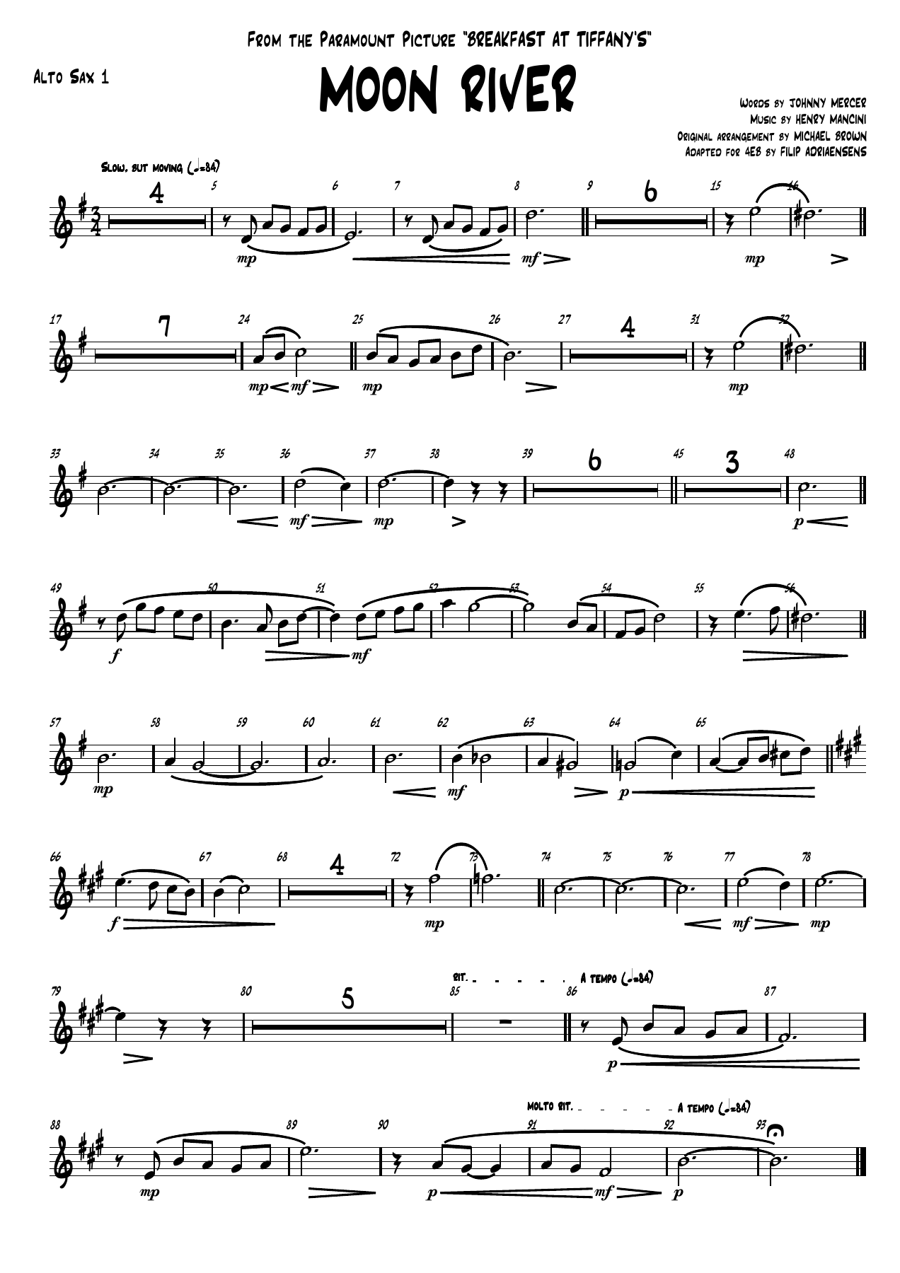 Moon river - Alto Sax — sheet music cover (first page)