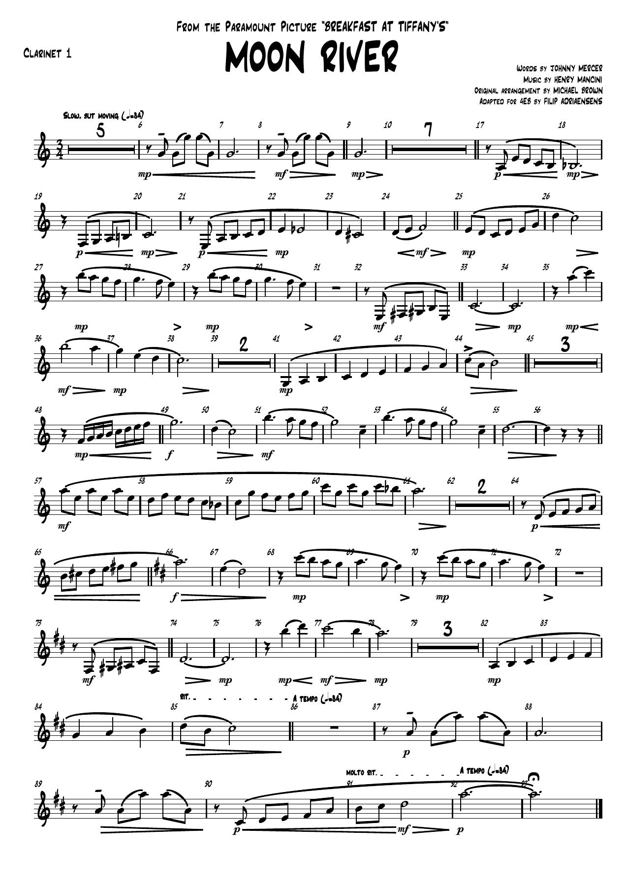 Moon river - Clarinet — sheet music cover (first page)