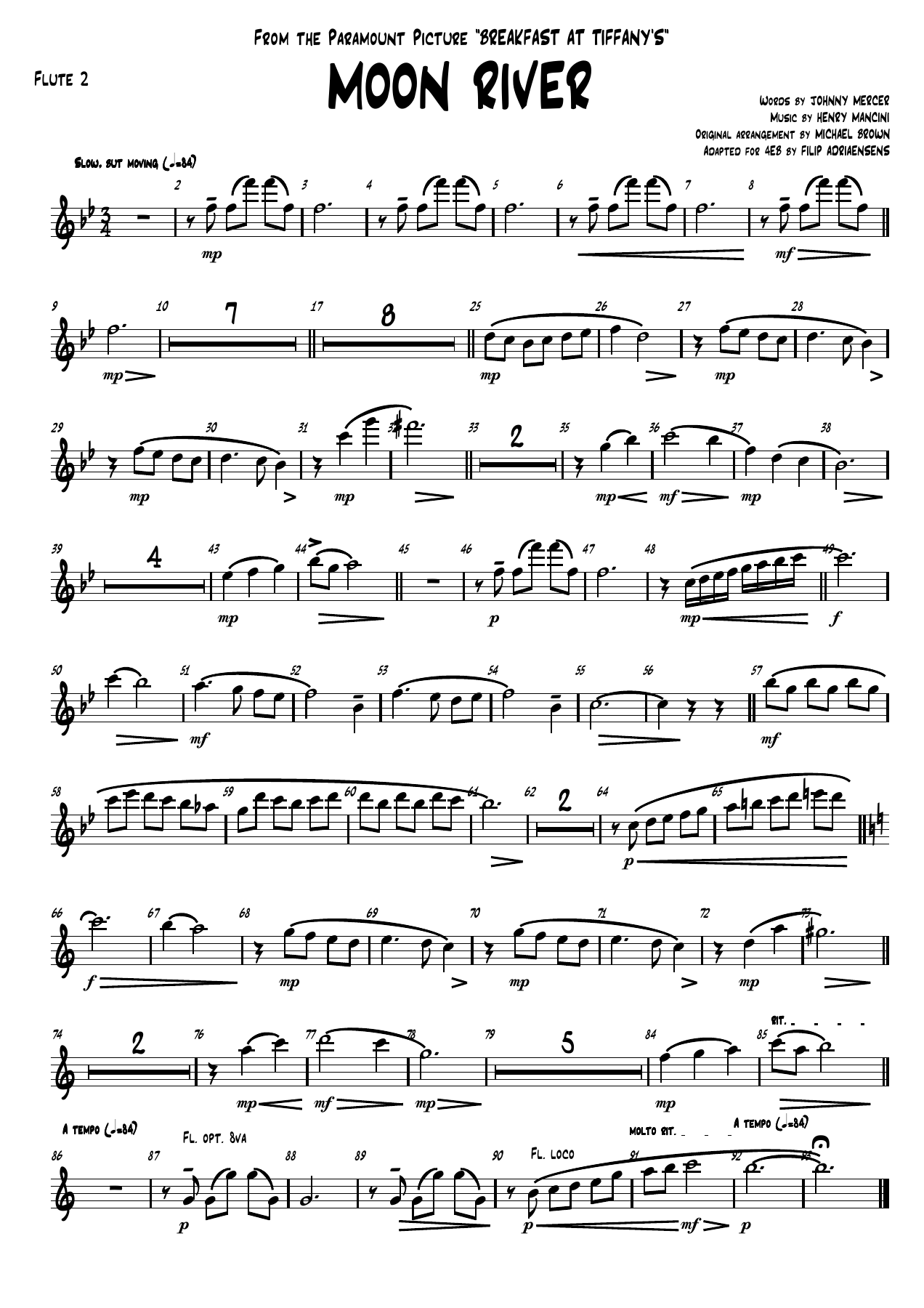 Moon river - Flute — sheet music cover (first page)