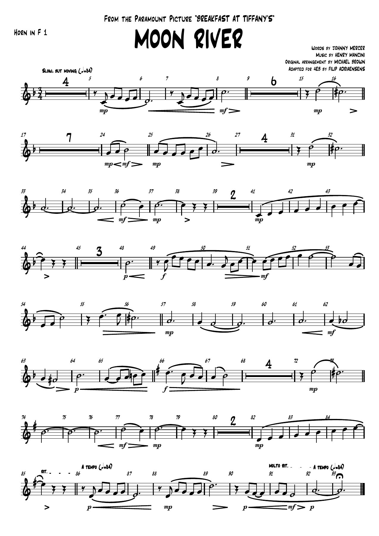 Moon river - Horn in F — sheet music cover (first page)