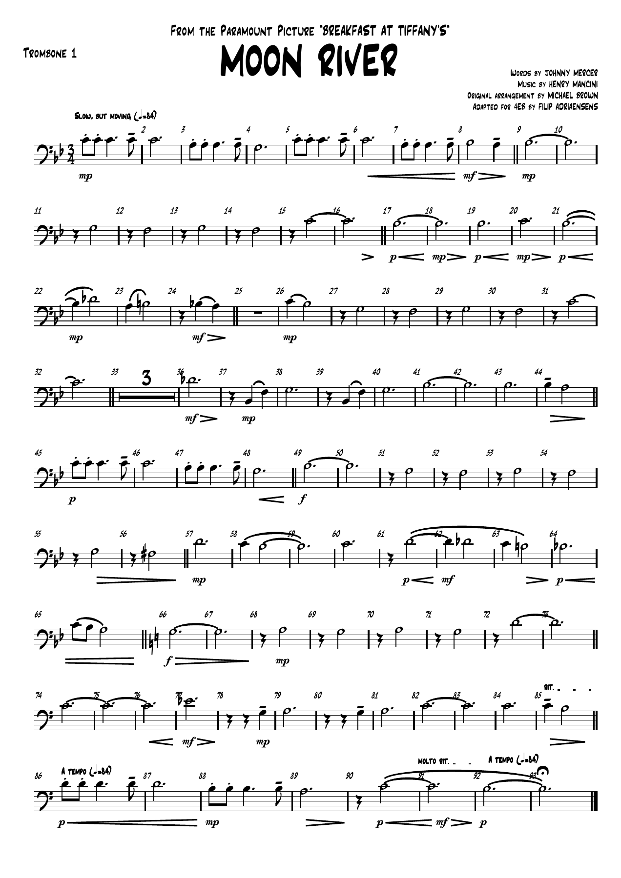 Moon river - Trombone — sheet music cover (first page)