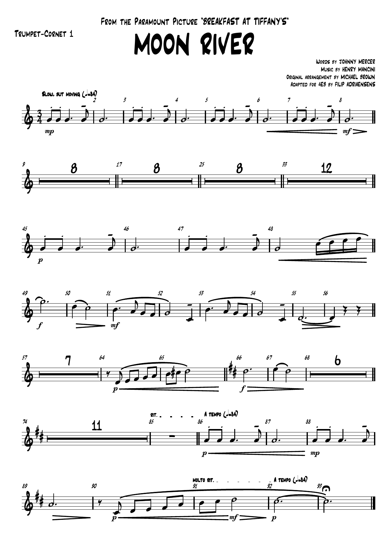 Moon river - Trumpet-Cornet — sheet music cover (first page)