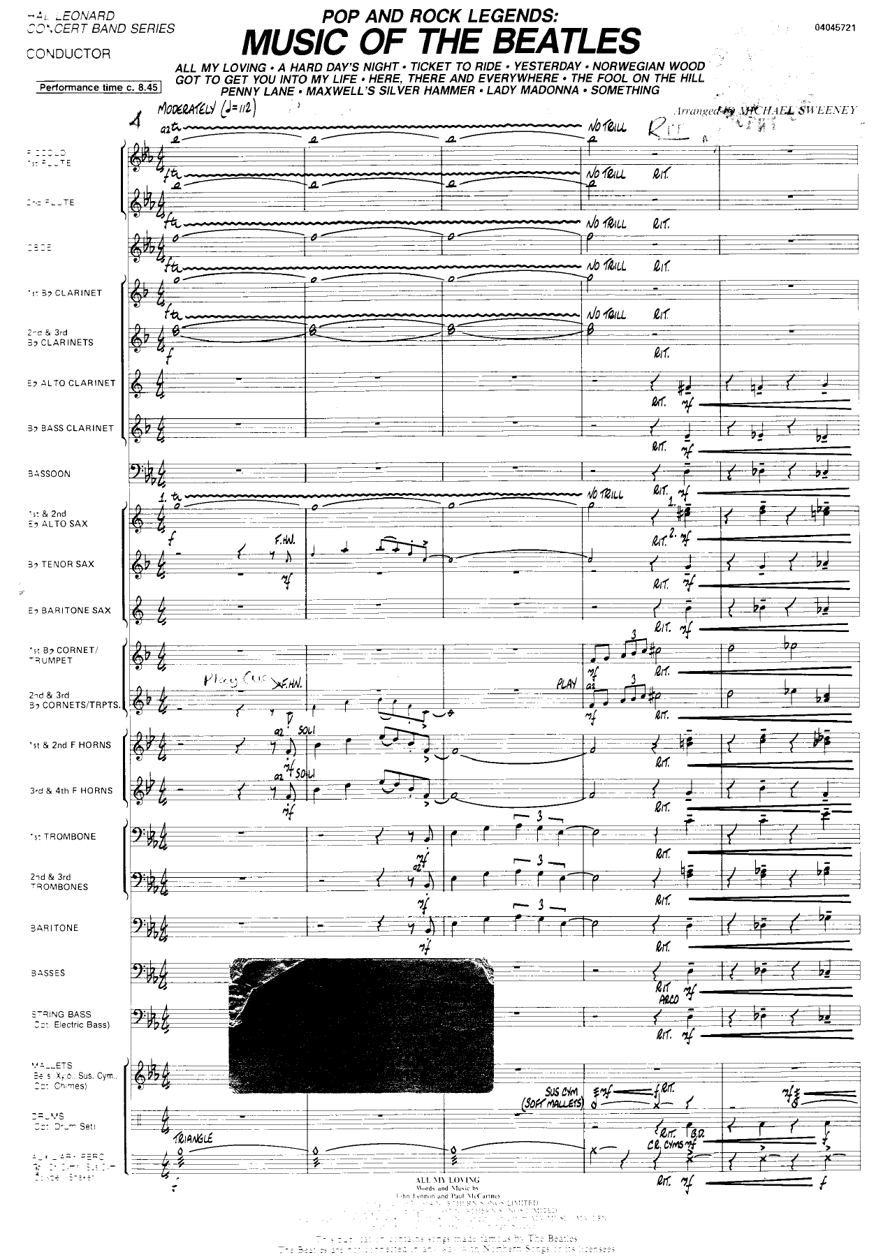Music Of The Beatles — concert_band sheet music arranged by M.Sweeney | Pop