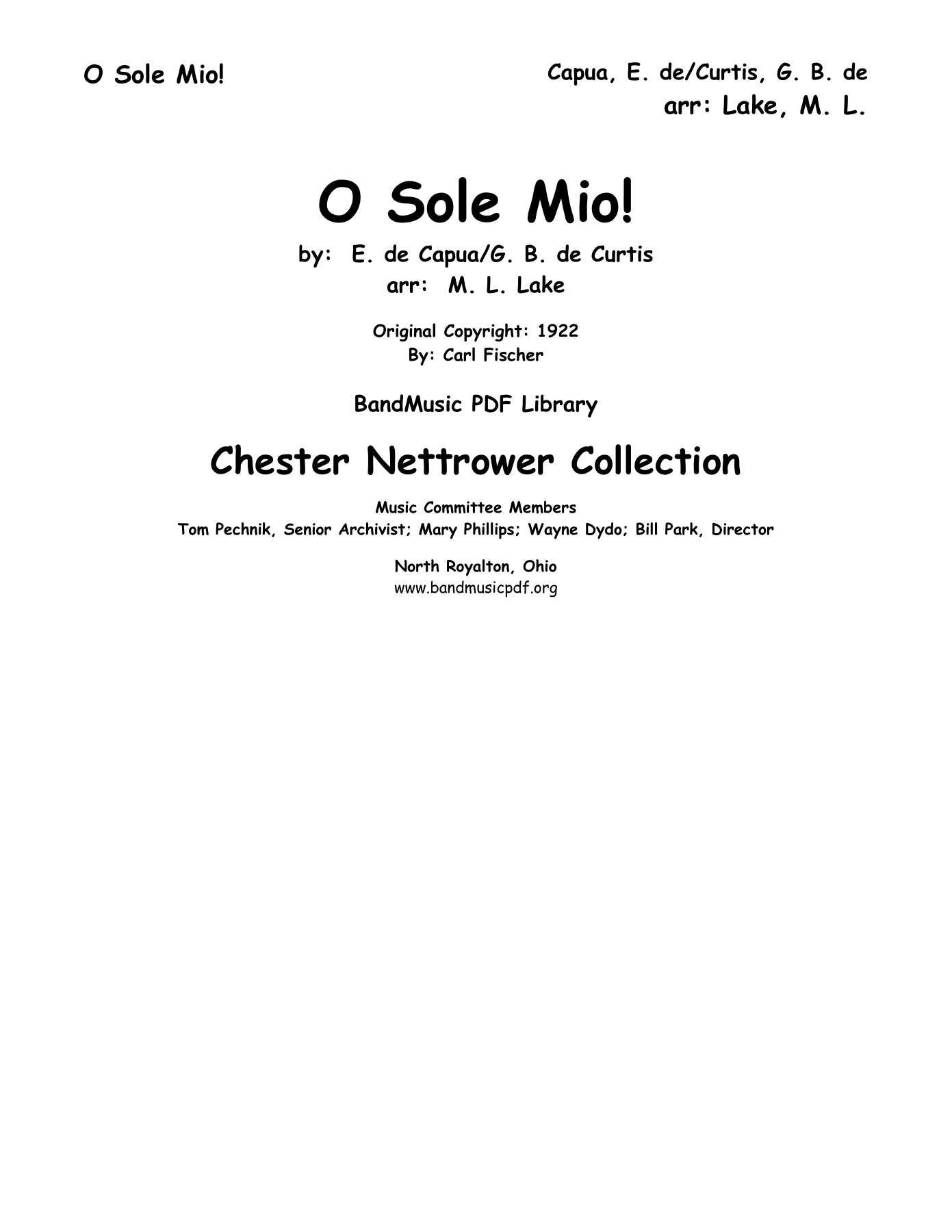 O'Sole Mio — sheet music cover (first page)