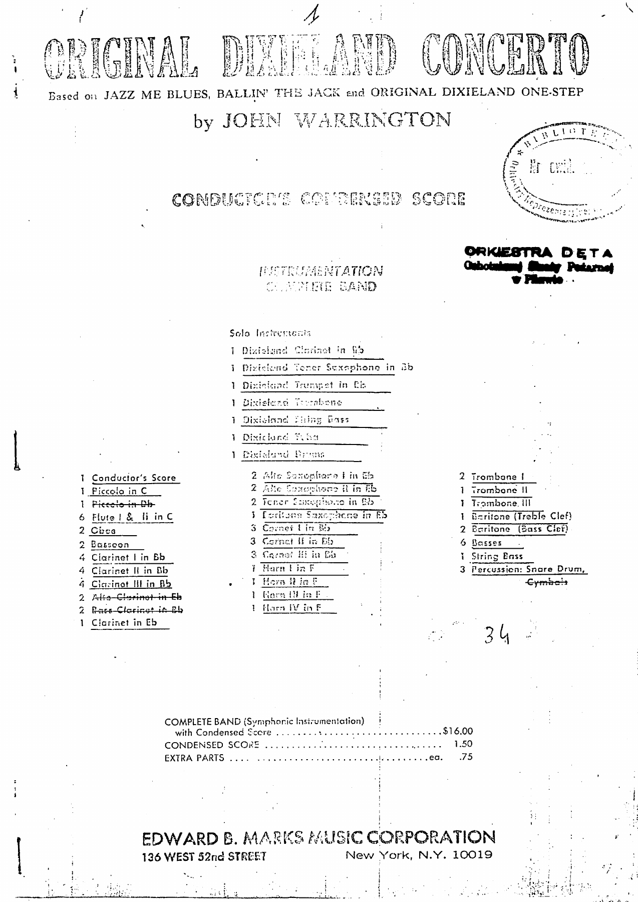 Original Dixieland Concerto — sheet music cover (first page)