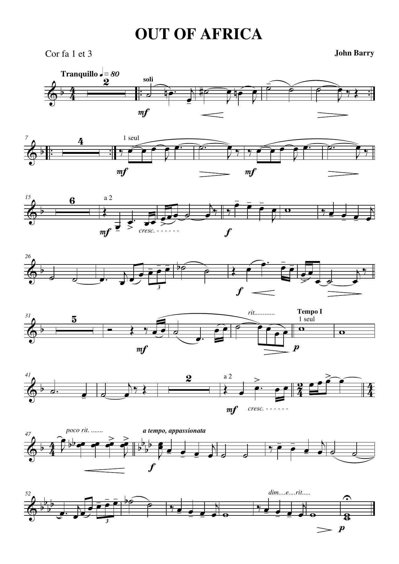 Out of Africa Direct - Cor fa — sheet music preview