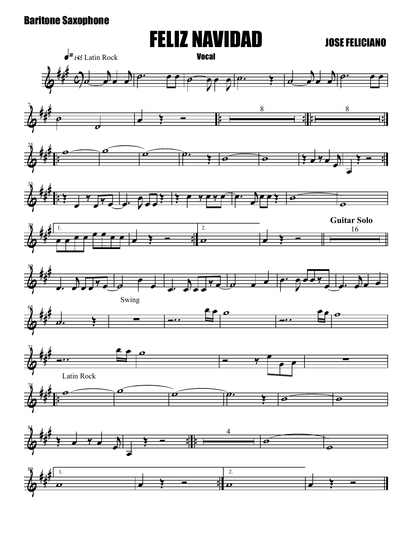 Feliz Navidad - 005 Baritone Saxophone — sheet music cover (first page)