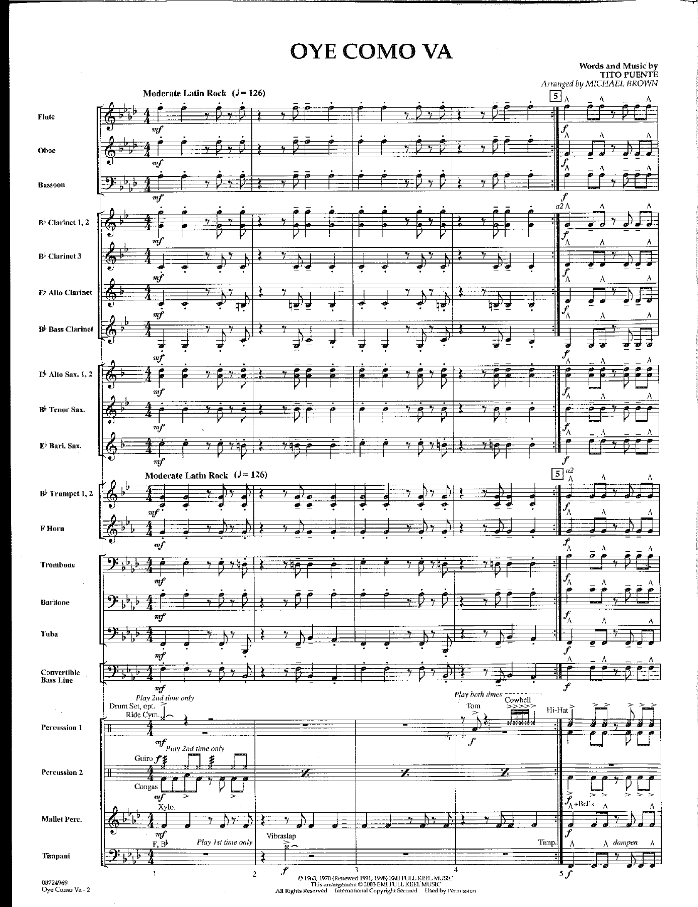 Oye Como Va — sheet music cover (first page)