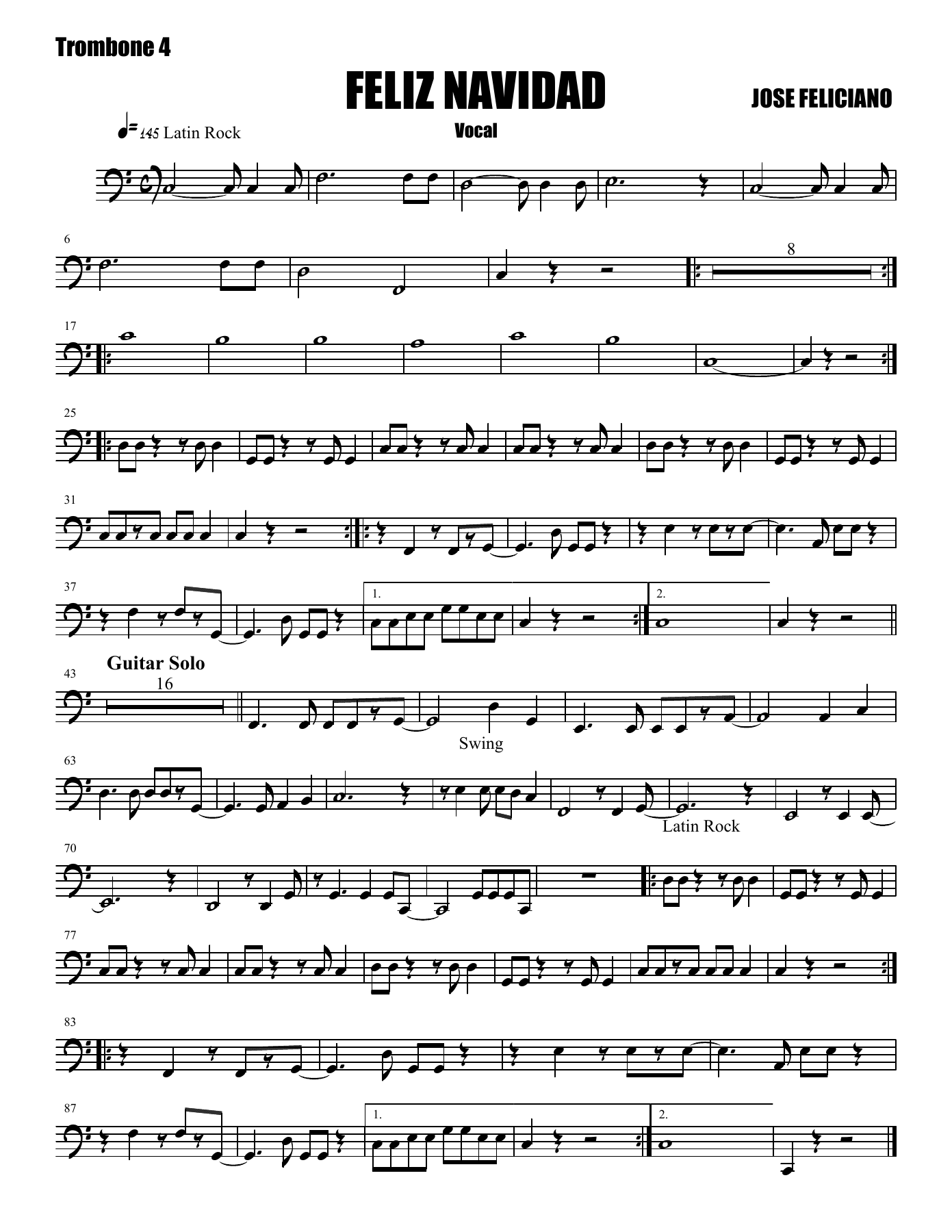 Feliz Navidad - 013 Trombone — sheet music cover (first page)