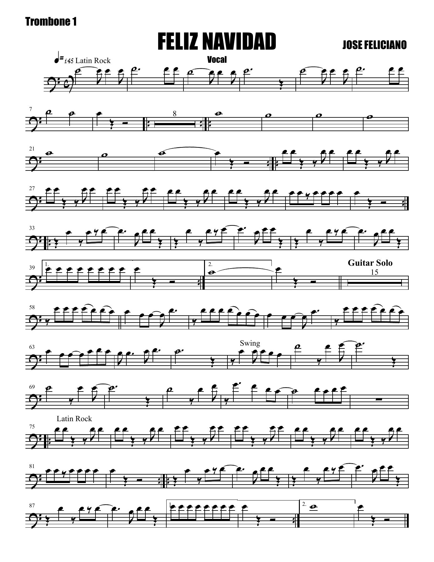 Feliz Navidad - 010 Trombone — sheet music cover (first page)
