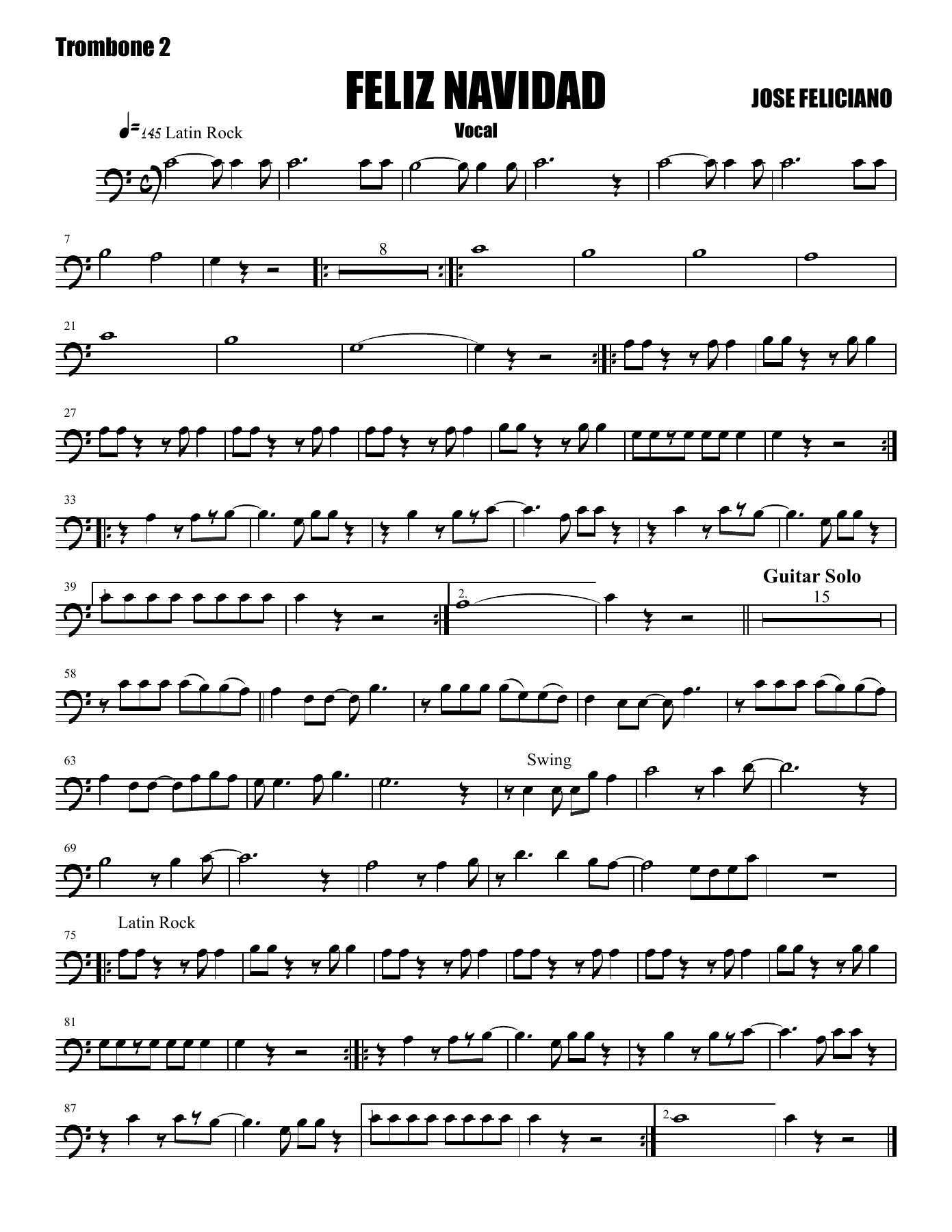 Feliz Navidad - 011 Trombone — sheet music cover (first page)