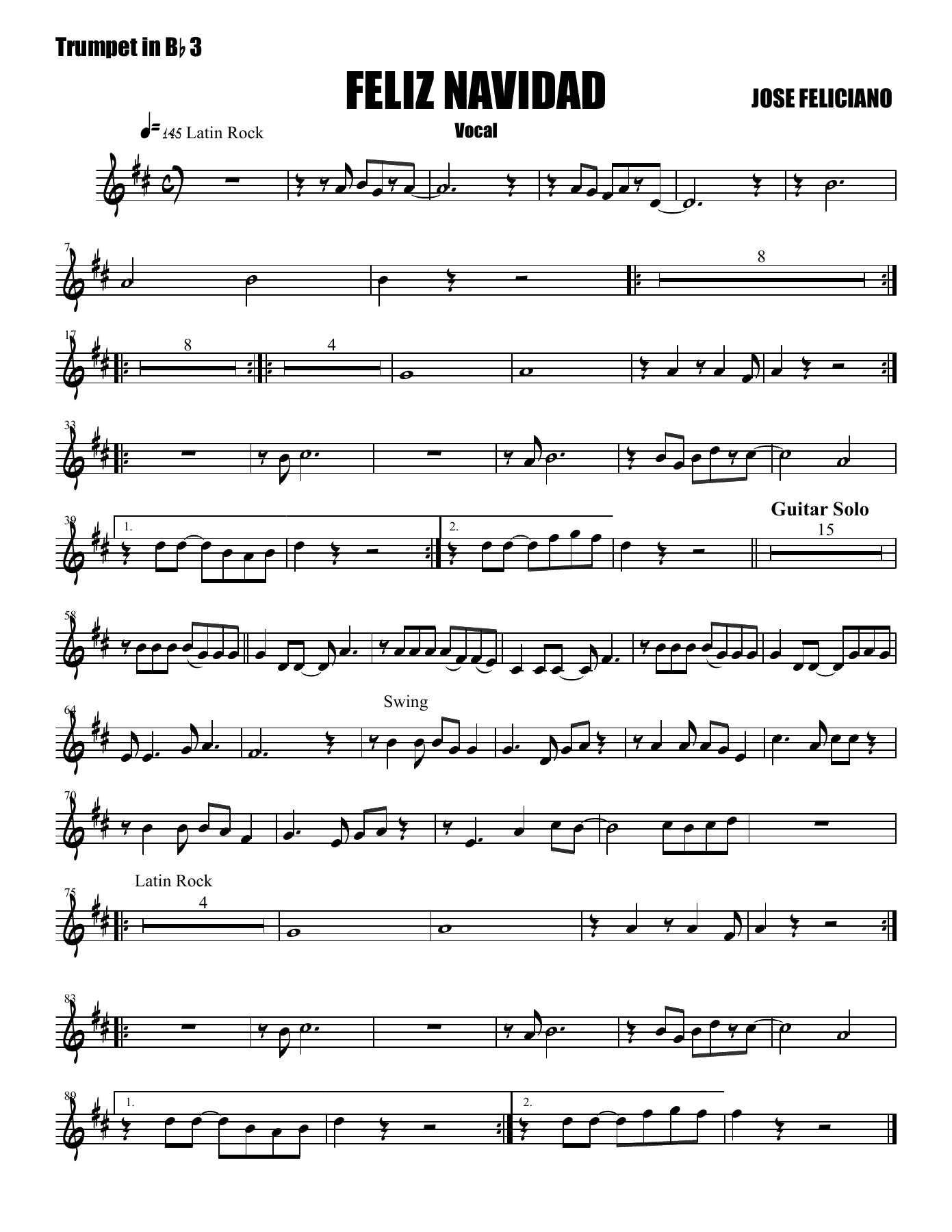 Feliz Navidad - 008 Trumpet in Bb — sheet music cover (first page)