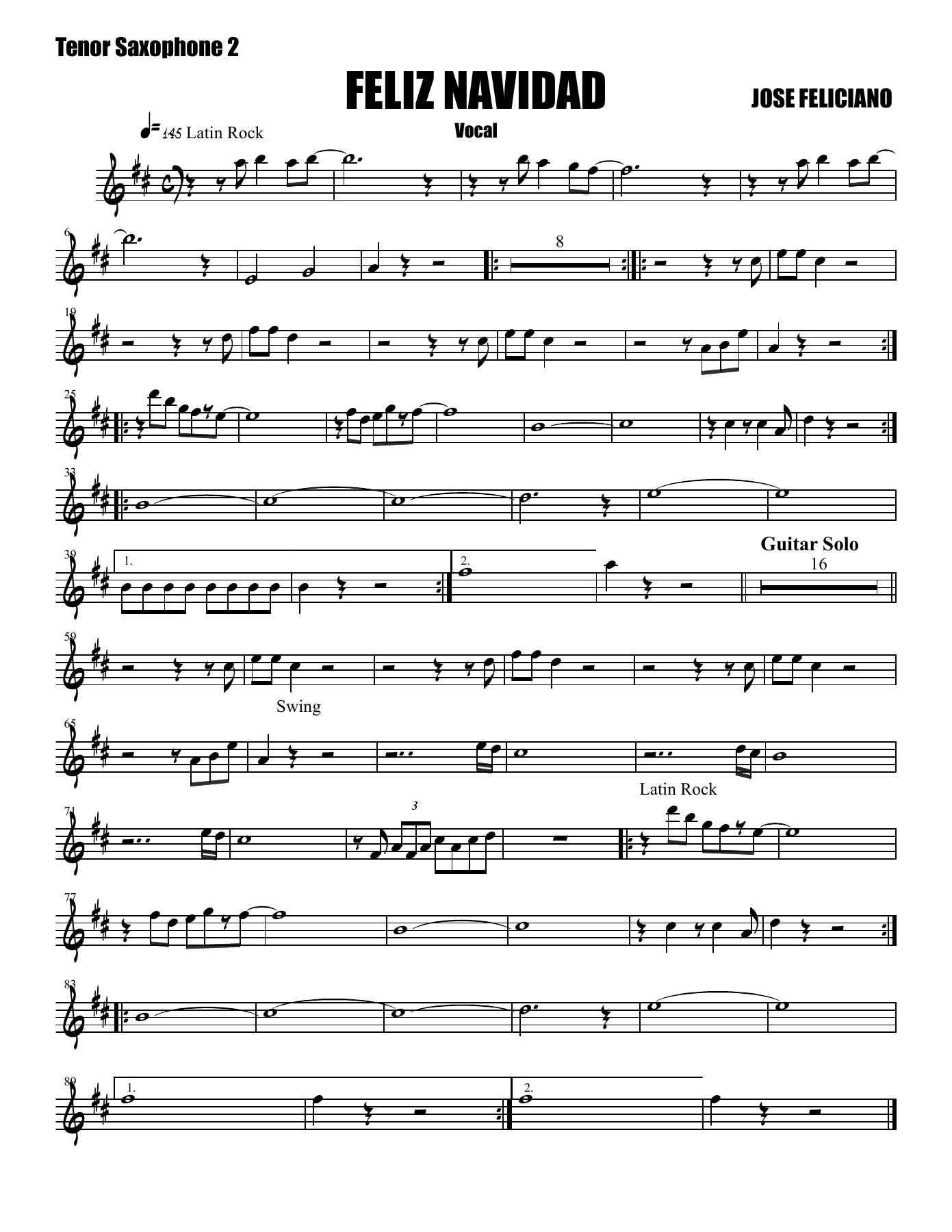 Feliz Navidad - 004 Tenor Saxophone — big_band_vocal sheet music arranged by Jose Feliciano | Christmas