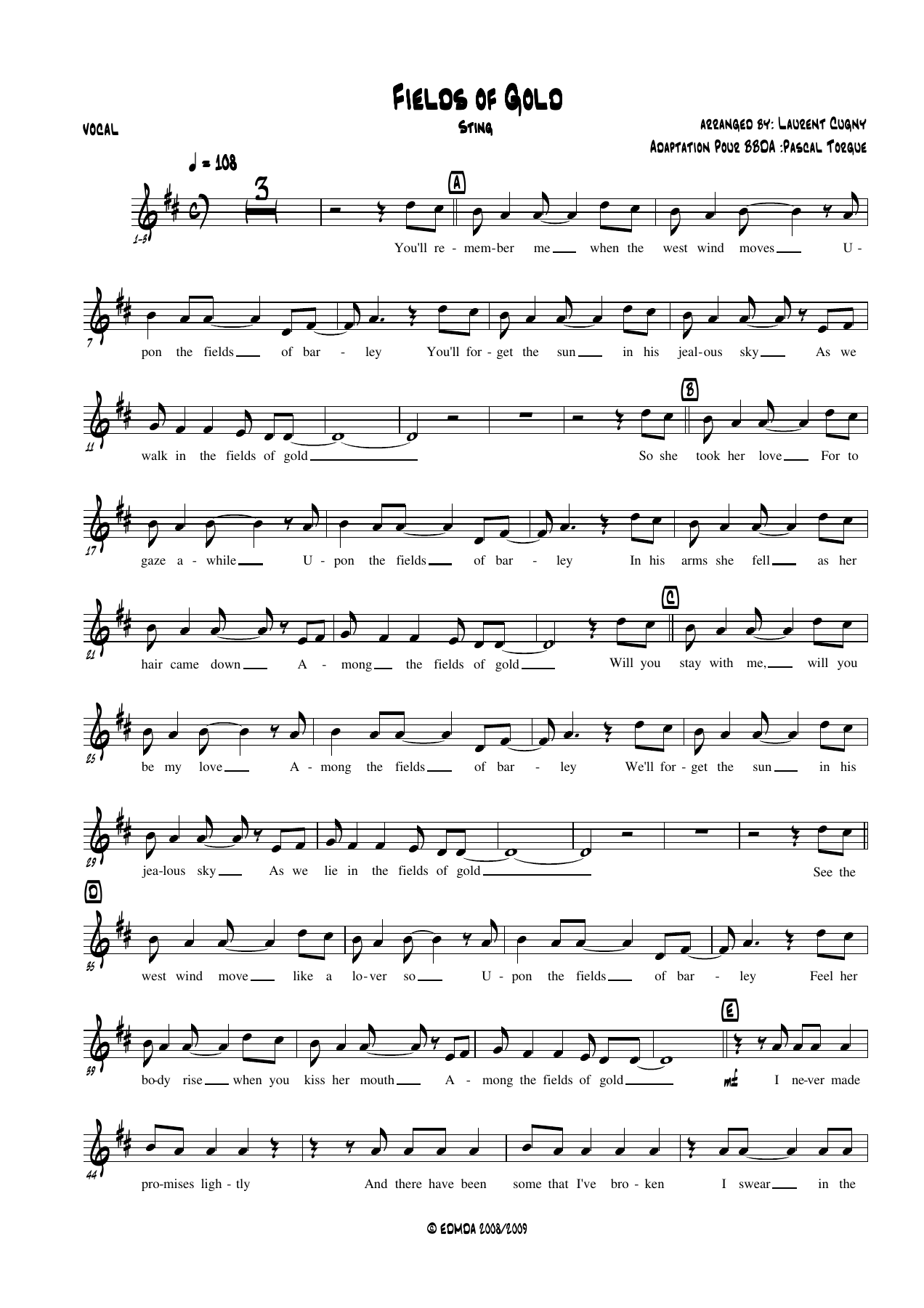 chant — big_band_vocal sheet music arranged by Laurent Cugny, Pascal Torque | Traditional