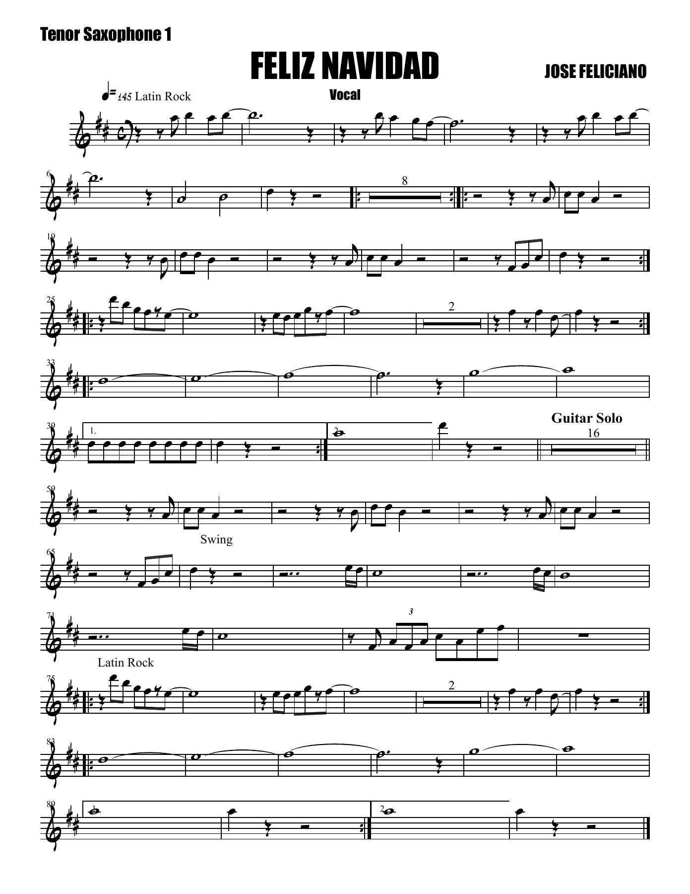 Feliz Navidad - 003 Tenor Saxophone — big_band_vocal sheet music arranged by JOSE FELICIANO | Christmas