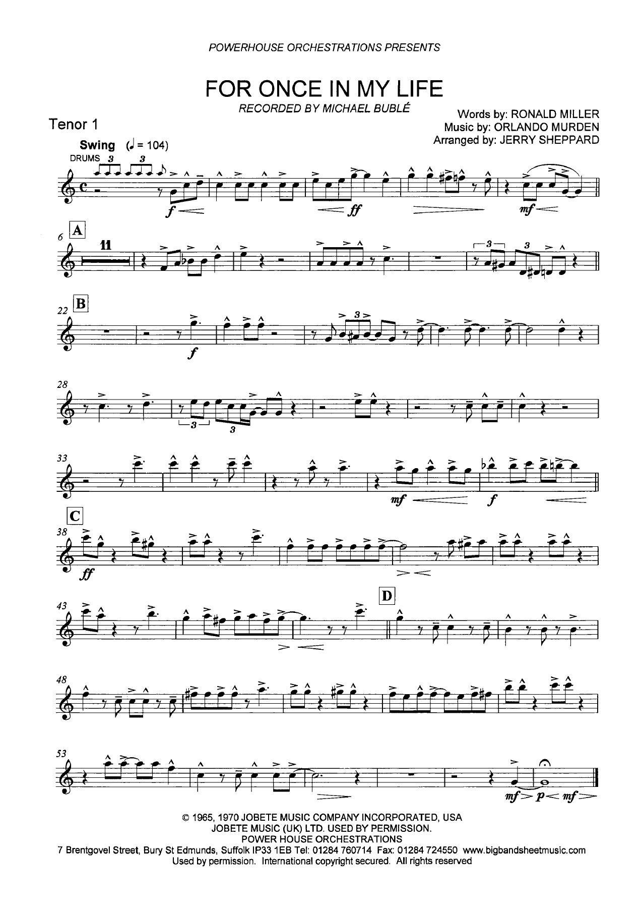 Saxo Tenor 1 sib — sheet music cover (first page)