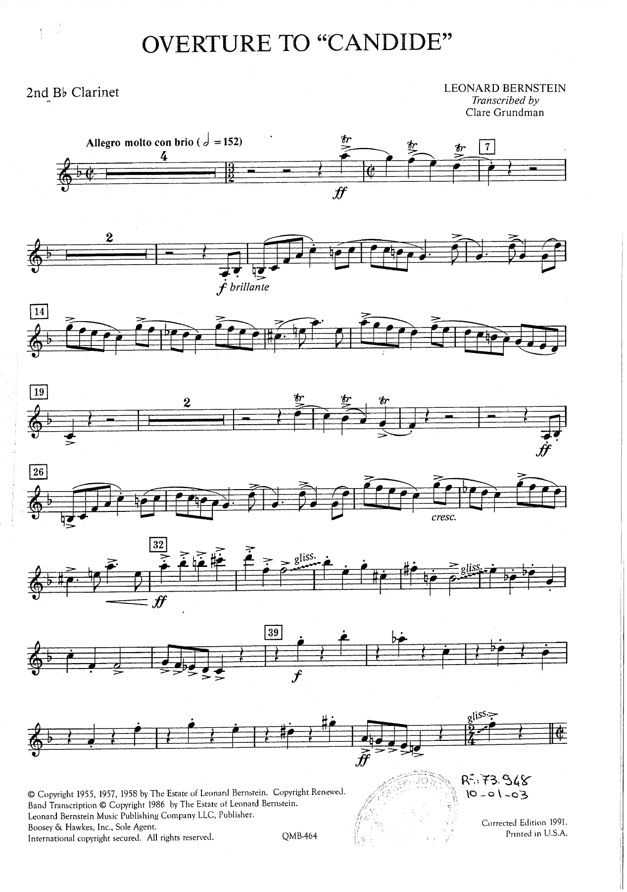 Overture to Candid - 07 - Clarinet — sheet music cover (first page)