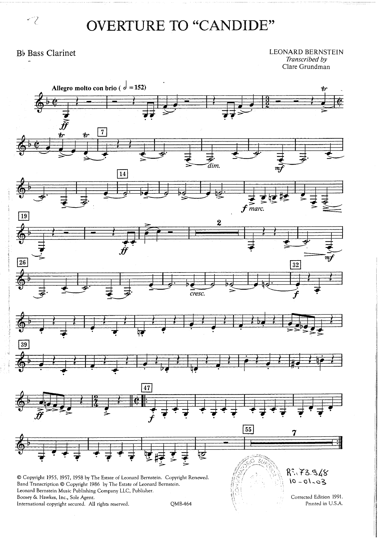 Overture to Candid - 10 - Bass Clarinet — concert_band sheet music arranged by Clare Grundman | Musical Theatre
