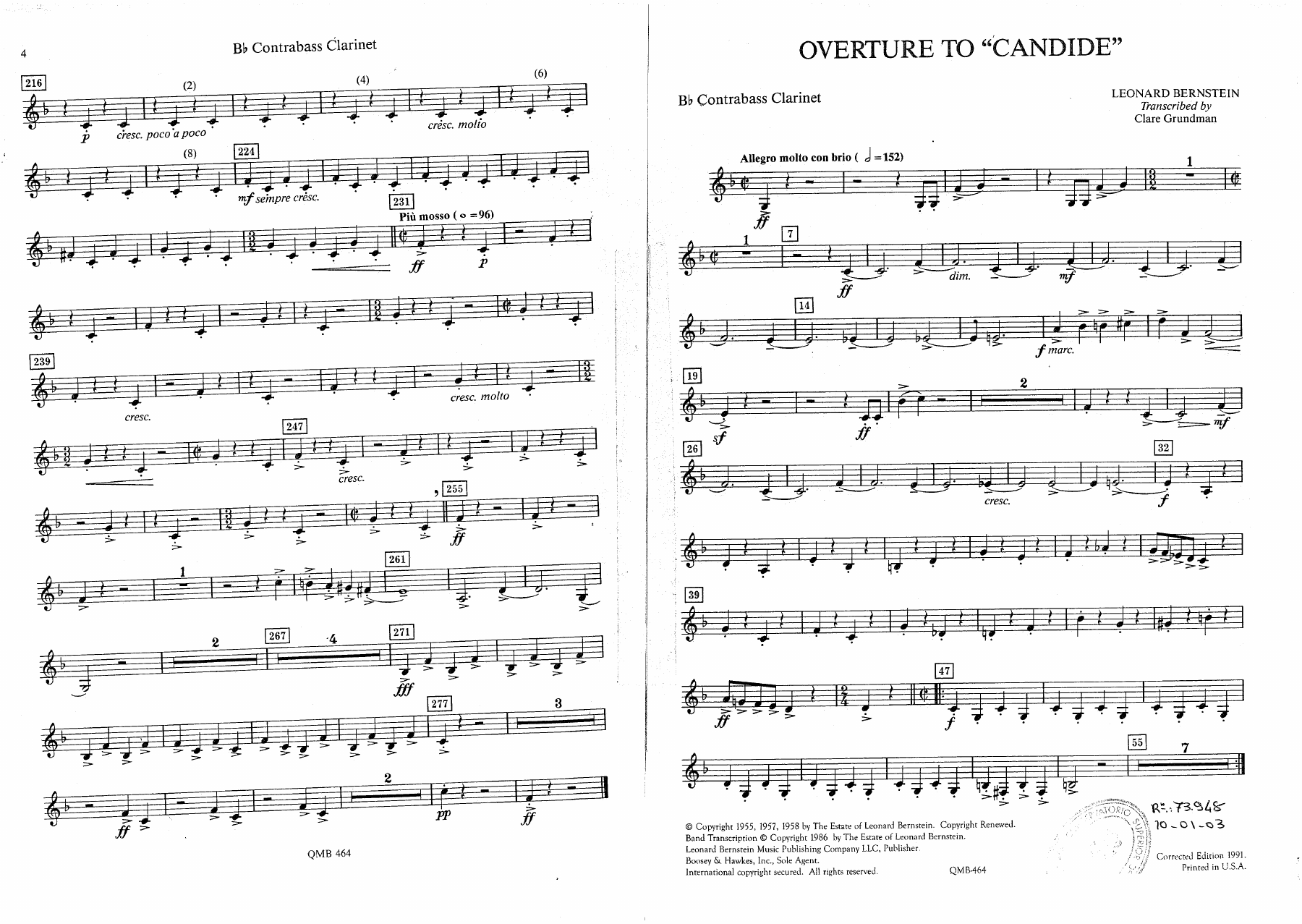Overture to Candid - 11 - Contrabass Clarinet — concert_band sheet music arranged by Clare Grundman | Musical Theatre