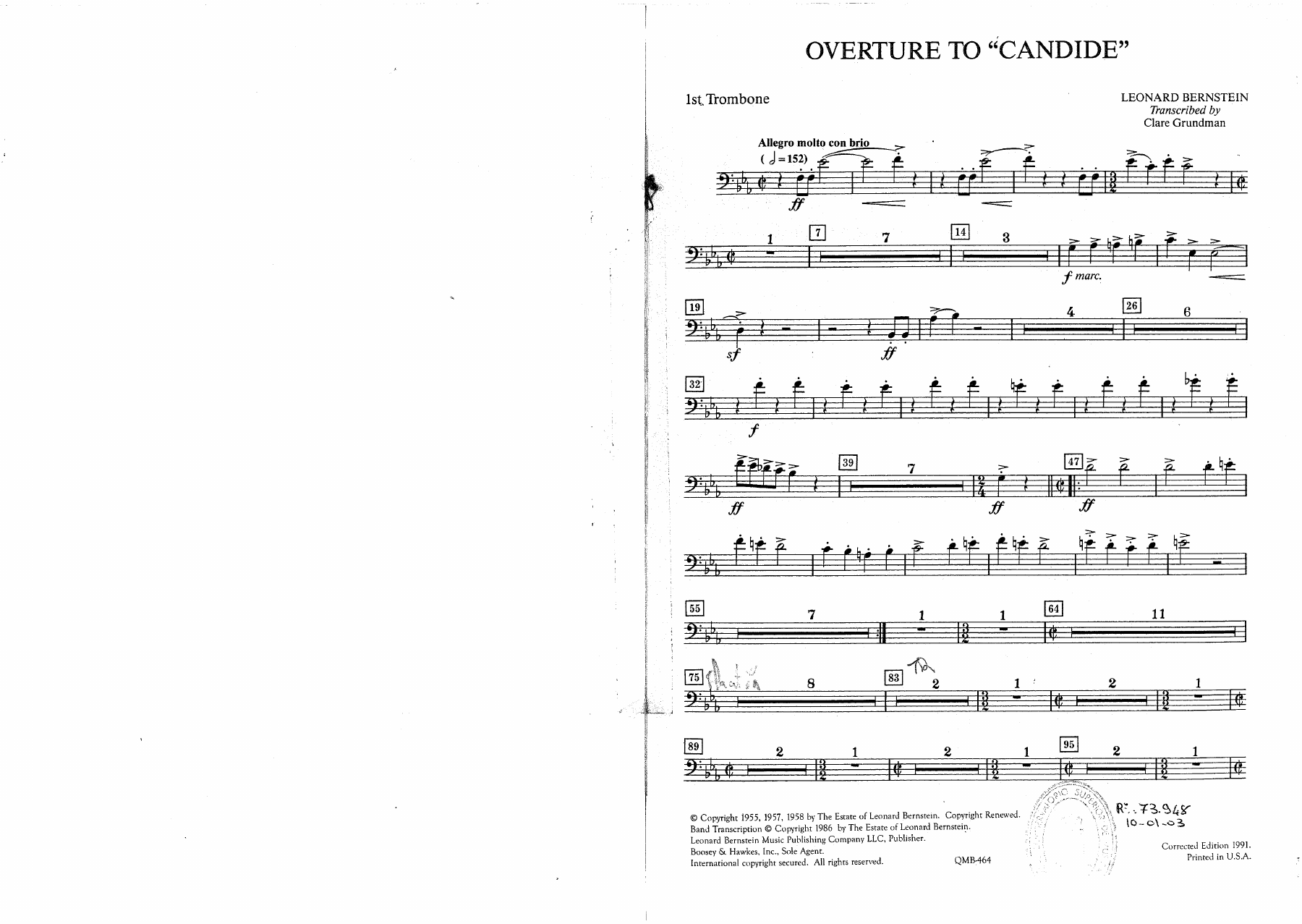 Overture to Candid - 22 - Trombone — sheet music cover (first page)