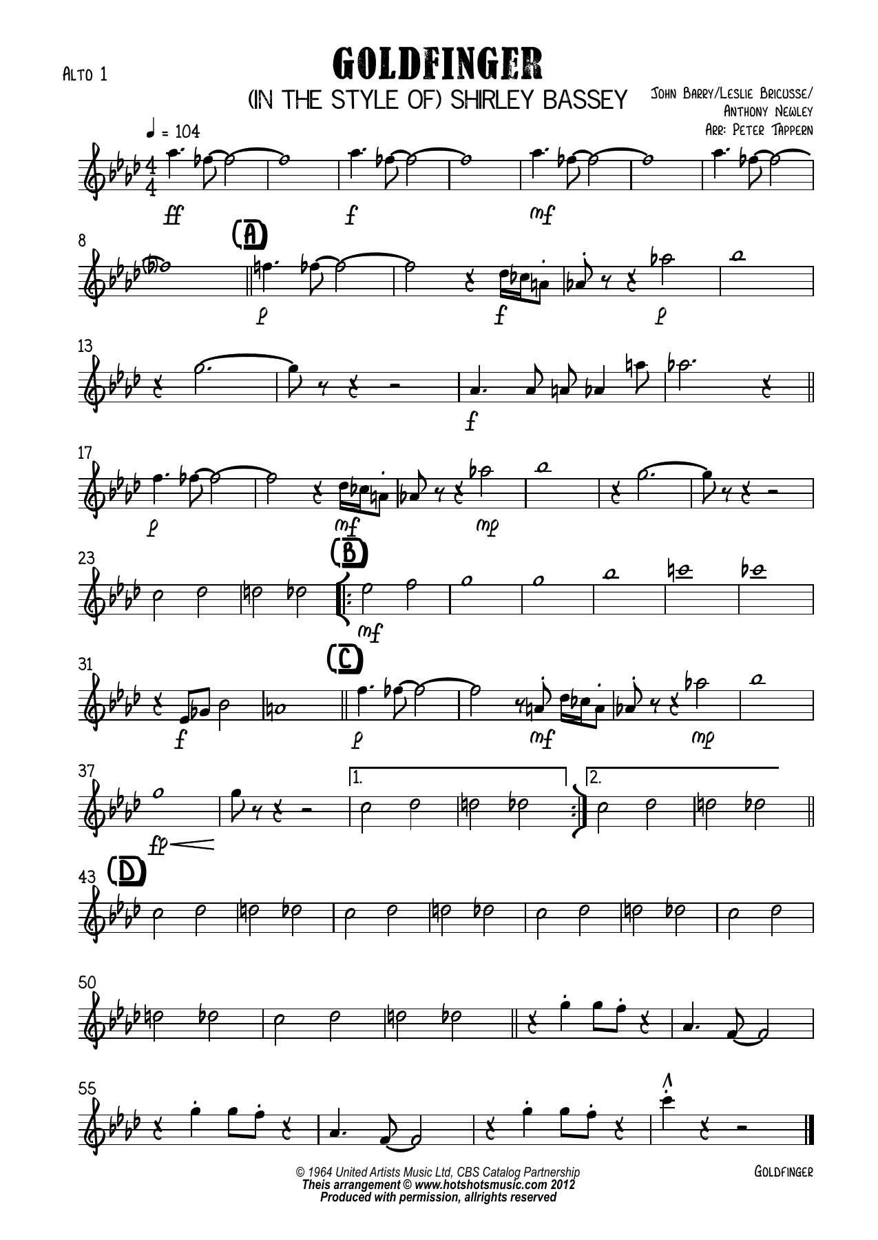 Goldfinger BB — sheet music cover (first page)