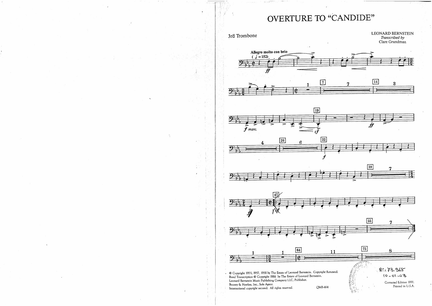 Overture to Candid - 24 - Trombone — sheet music cover (first page)