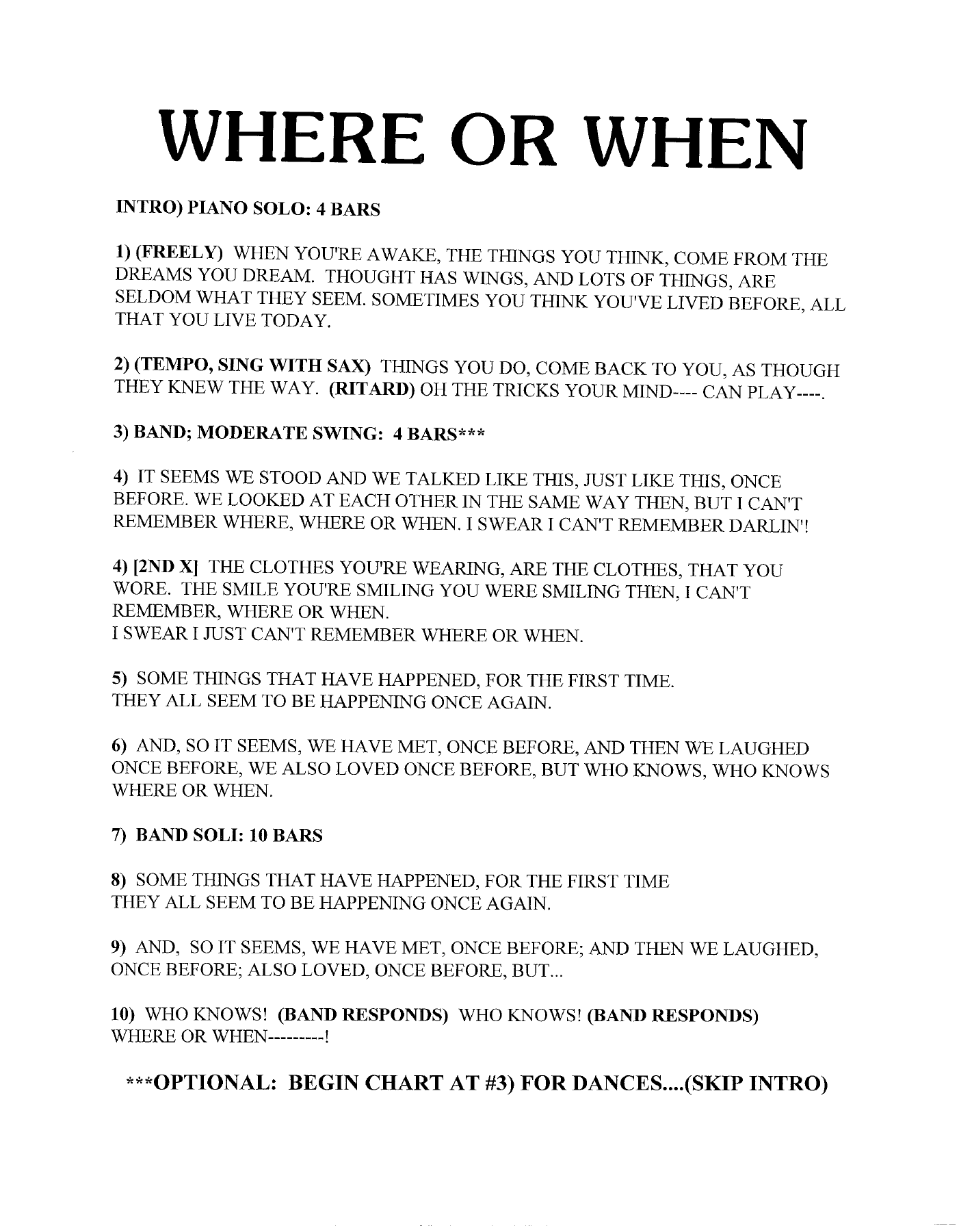 Where or When — sheet music cover (first page)
