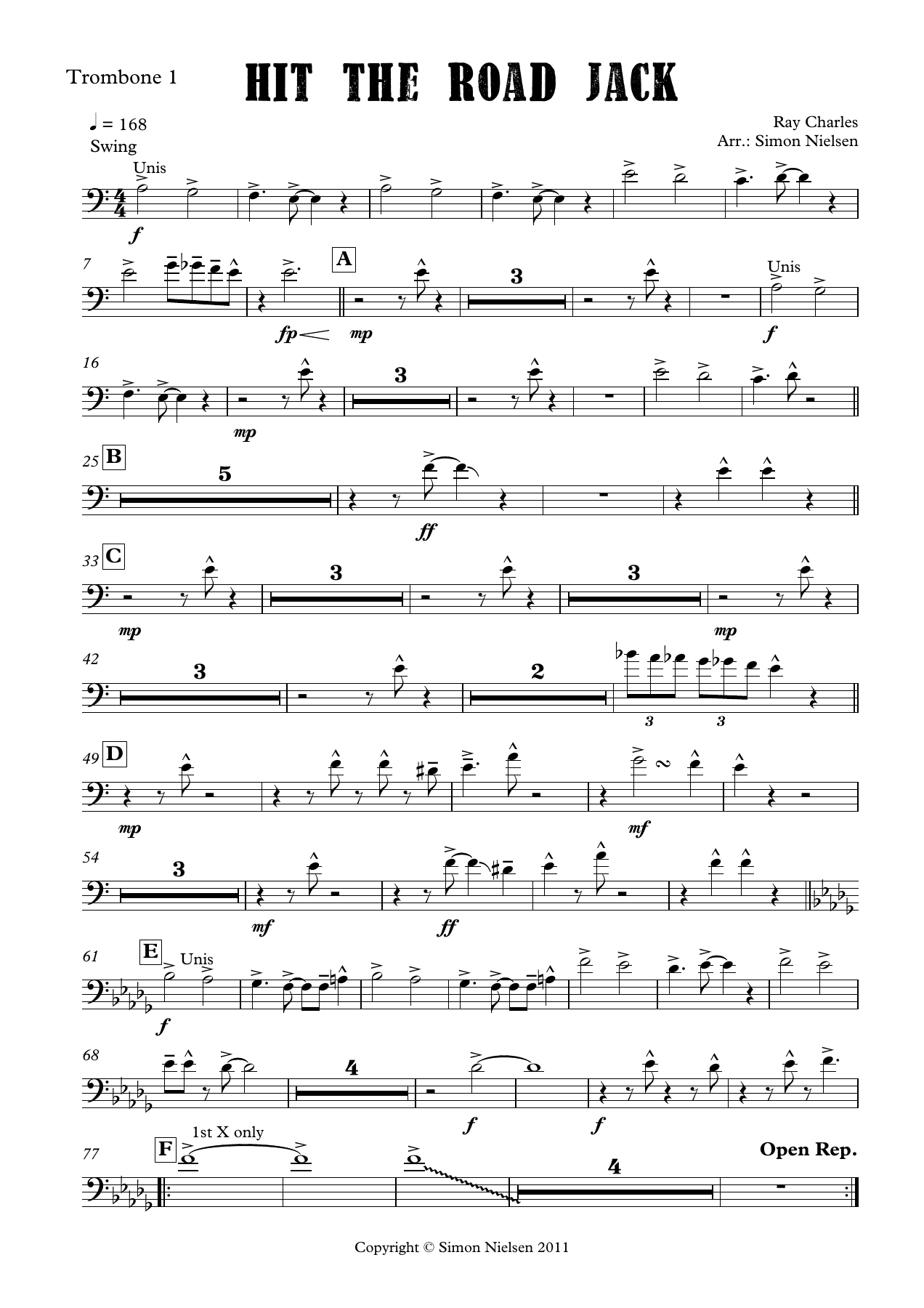 Hit the Road Jack - Trombone — big_band_vocal sheet music arranged by Simon Nielsen | R&B