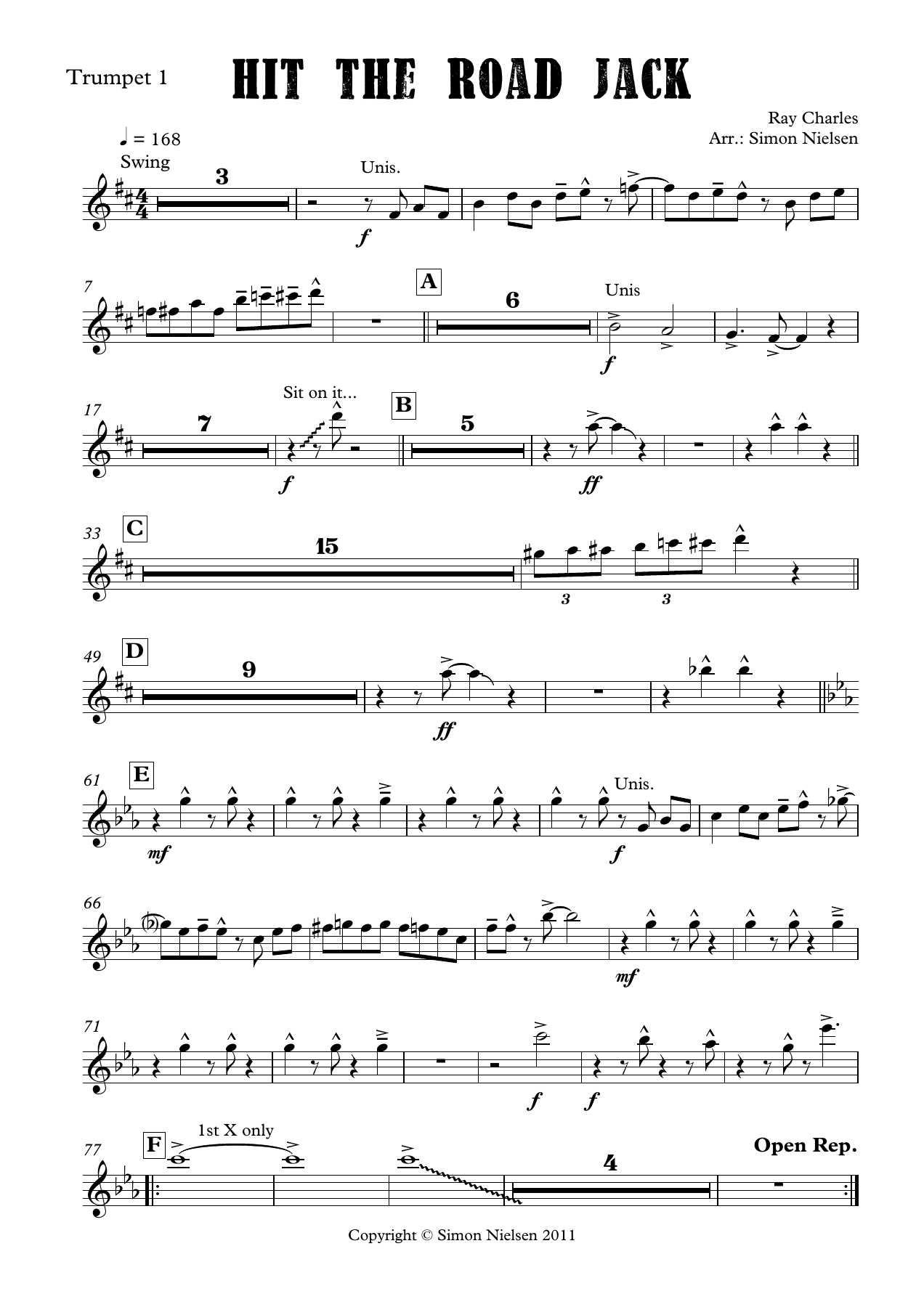 Hit the Road Jack - Trumpet — big_band_vocal sheet music arranged by Simon Nielsen | R&B