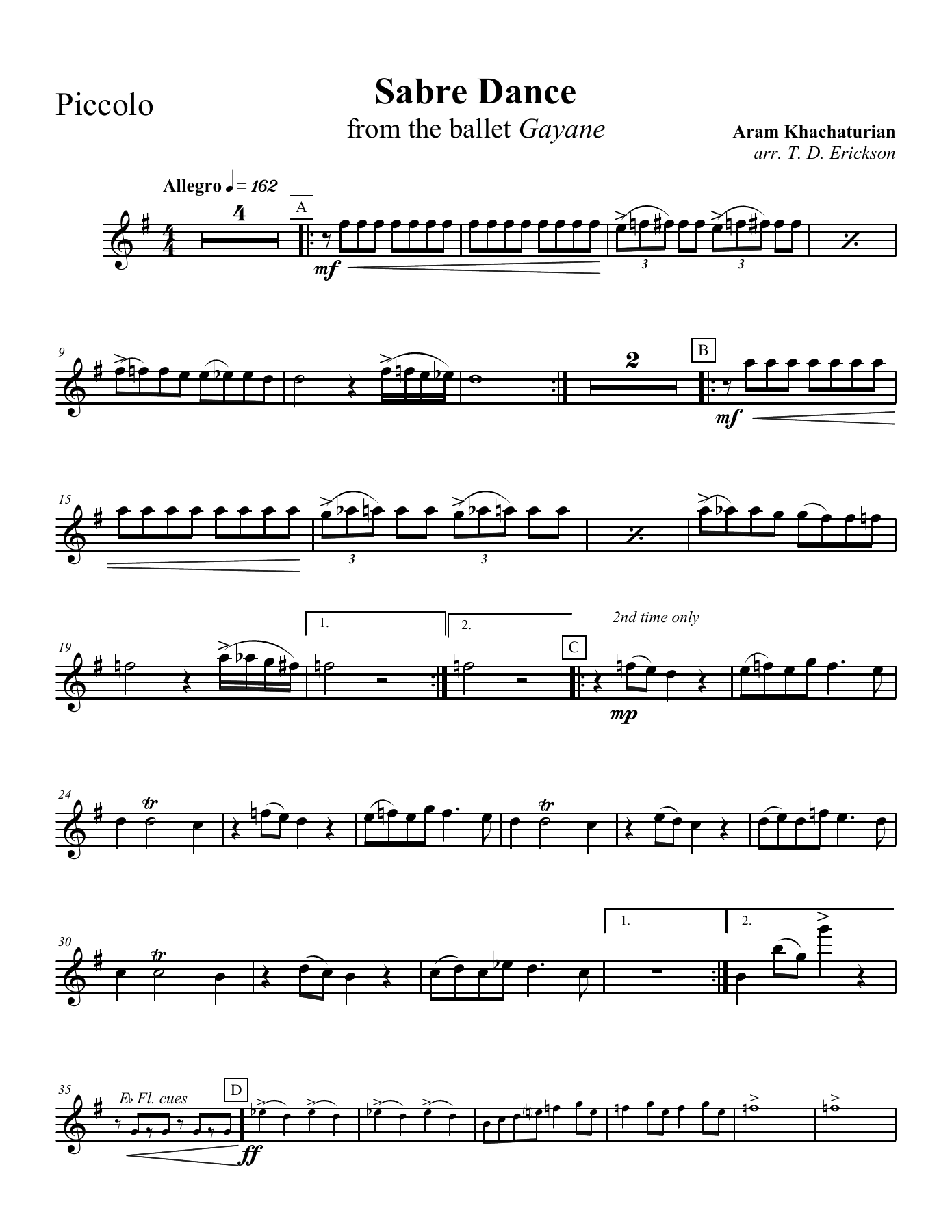 Sabre — sheet music cover (first page)