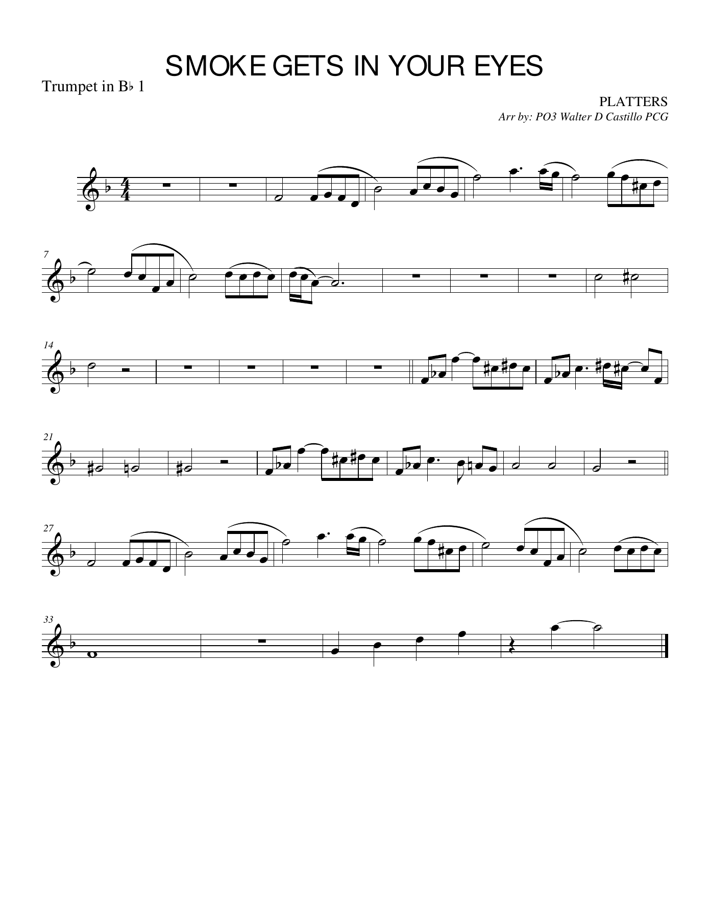 SMOKE - Trumpet in Bb — sheet music cover (first page)