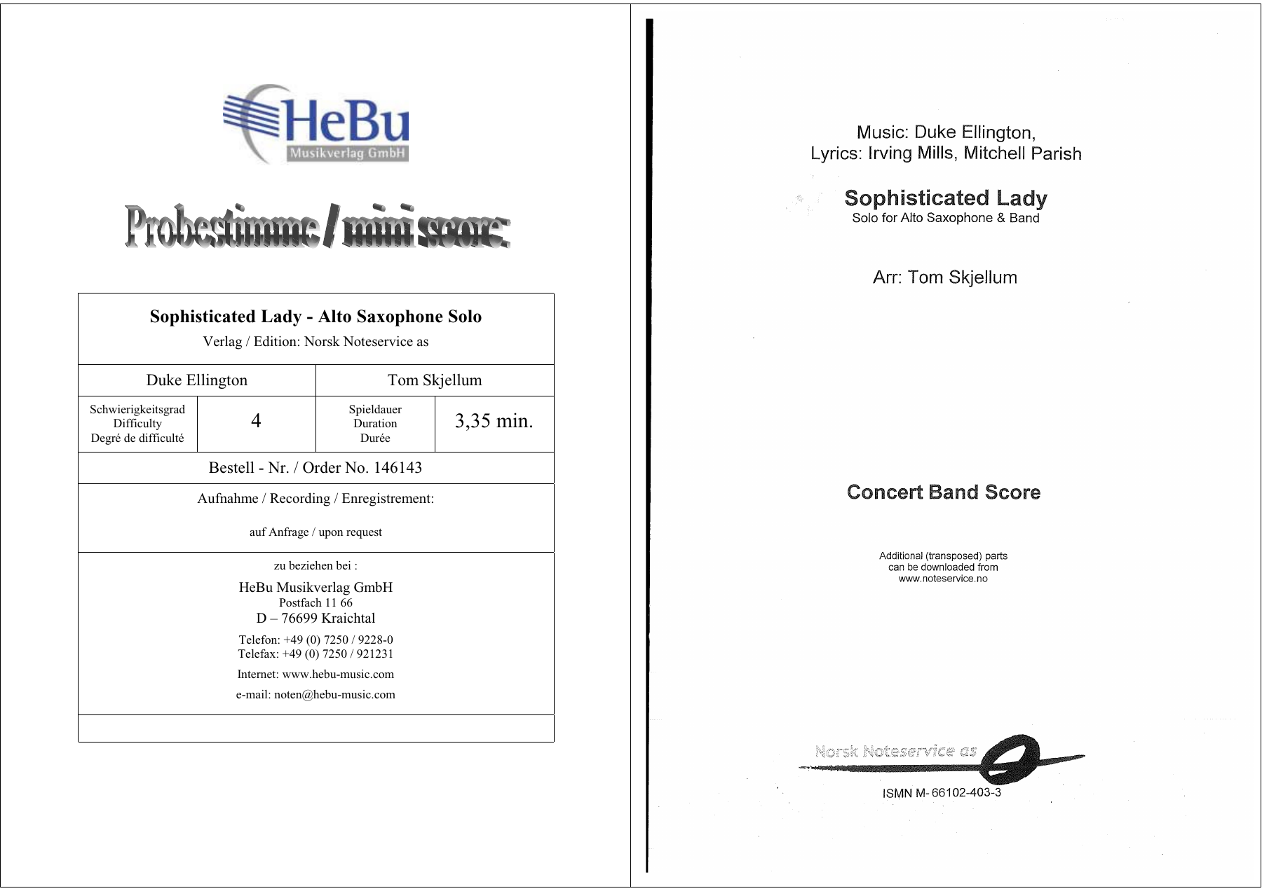 Sophisticated Lady score — sheet music cover (first page)