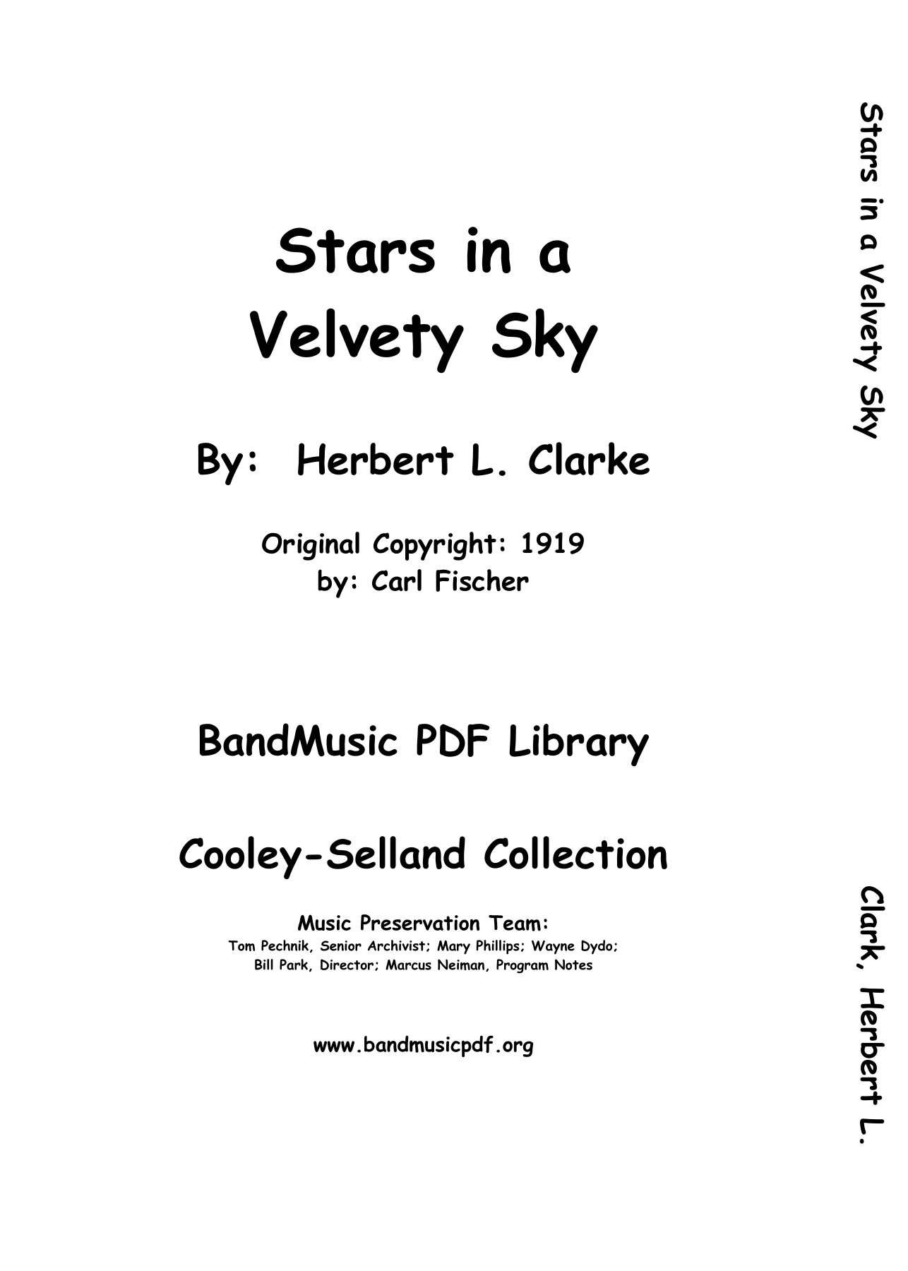 Stars In A Velvety Sky — sheet music cover (first page)