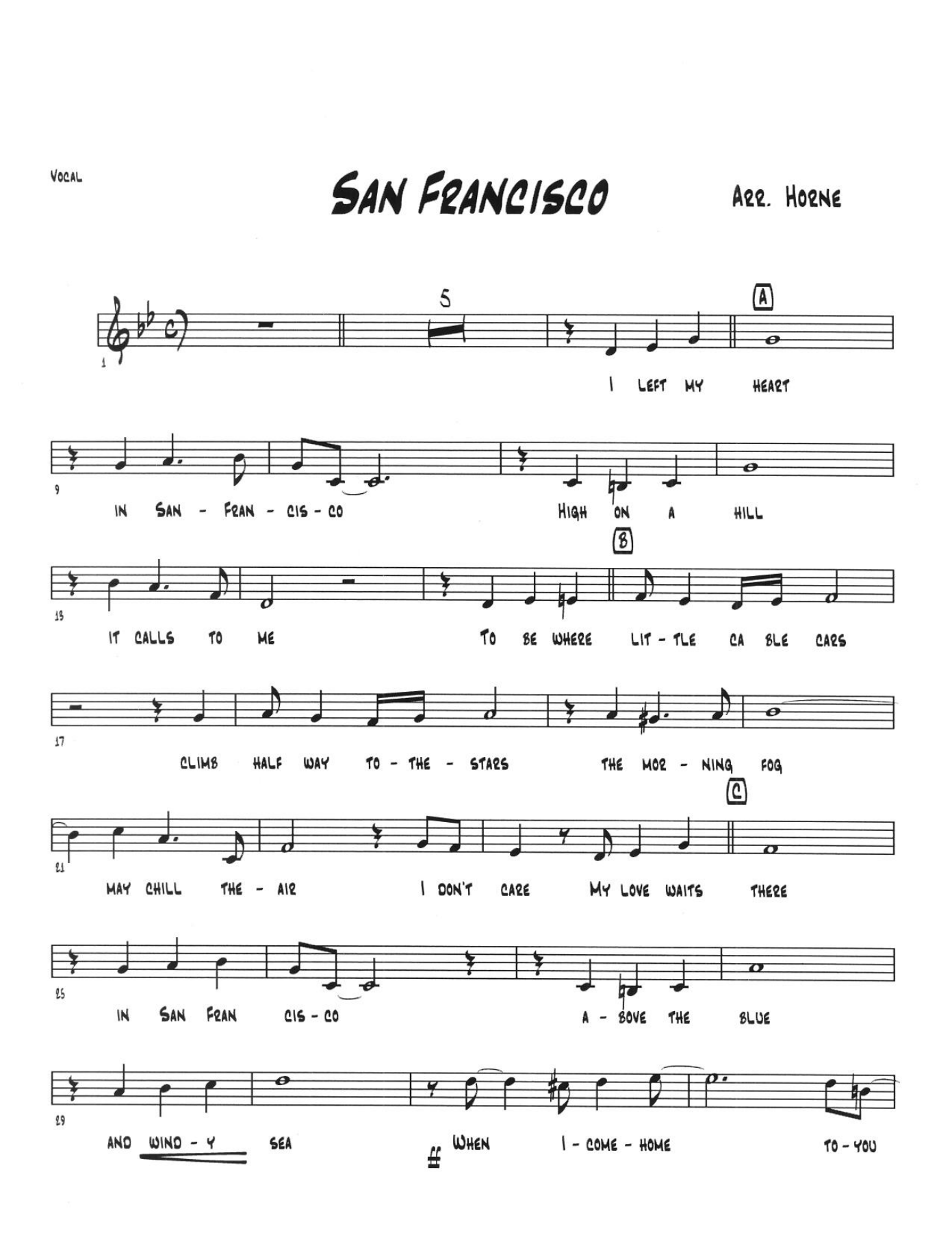 I Left My Heart In San Francisco-Horne-vocal, — sheet music preview