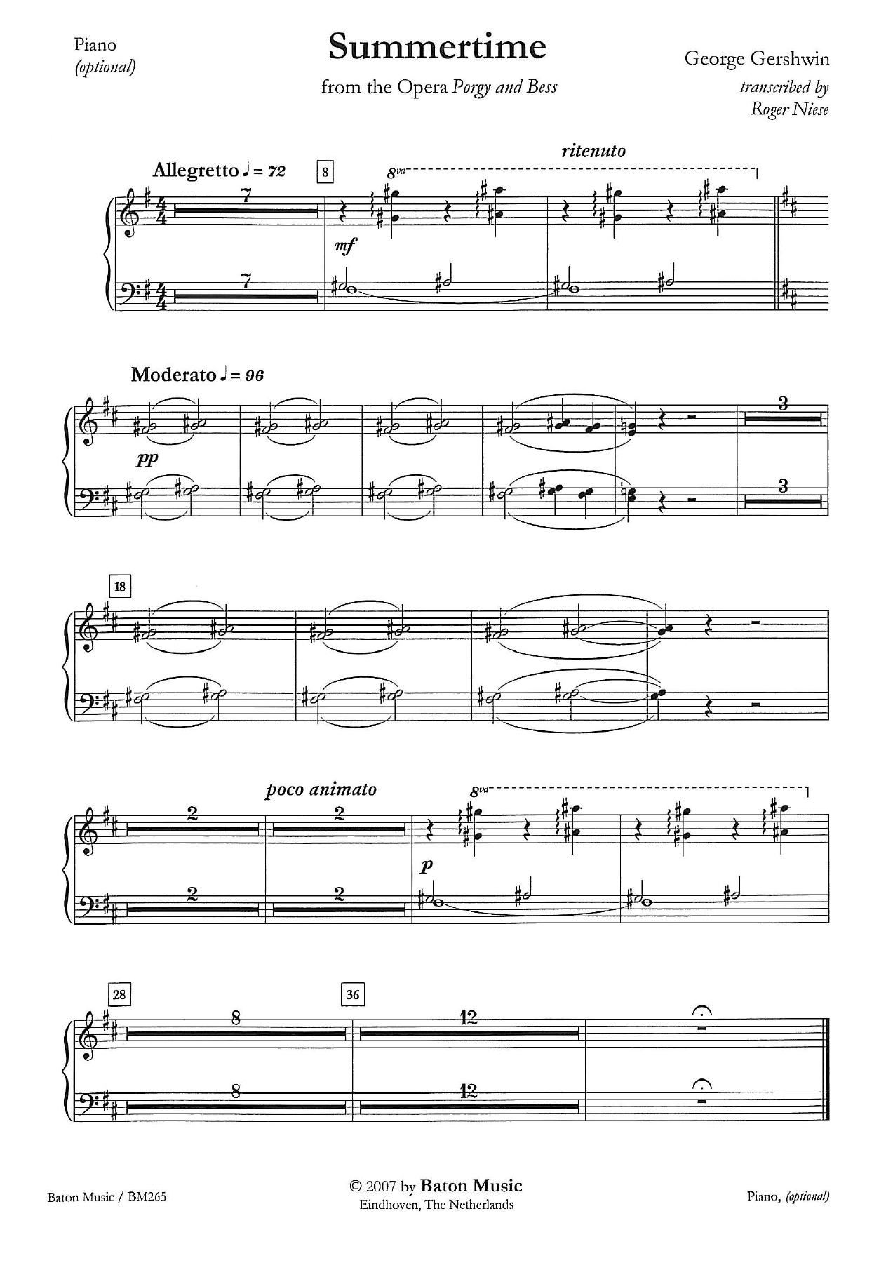 Summertime. G. Gershwin. Opcionais — sheet music preview