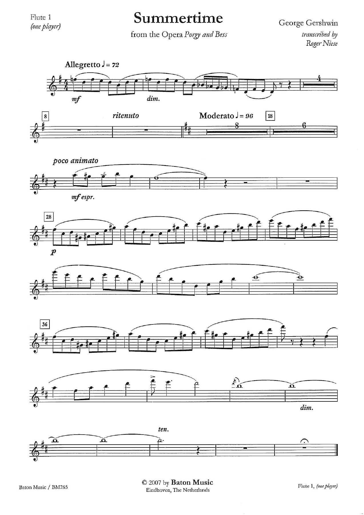 Summertime. George Gershwin — sheet music cover (first page)