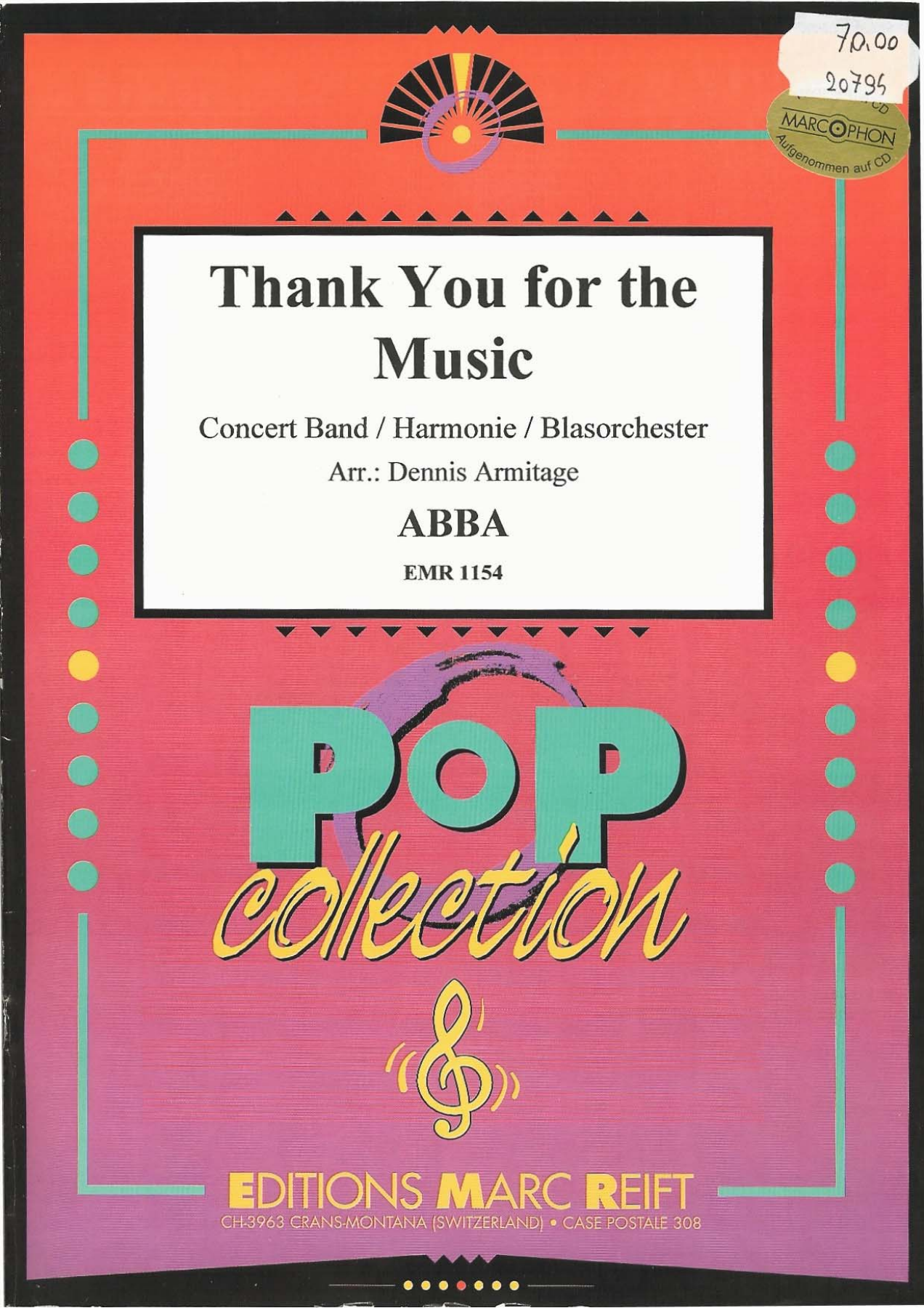 Thank You For The Music (A.Armitage) ABBA — sheet music cover (first page)
