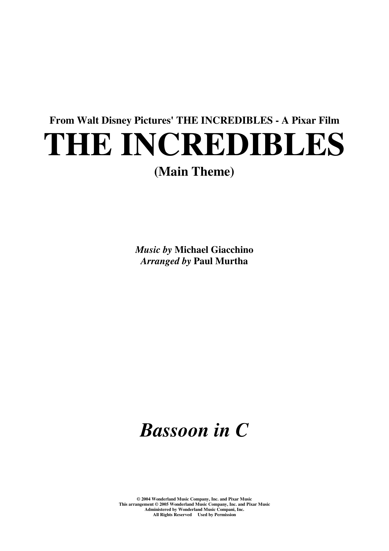 03 the Incredibles — concert_band sheet music arranged by Bassoon in C | Film Music