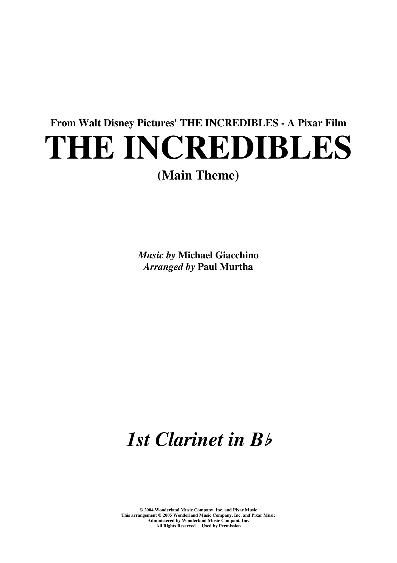 04 THE INCREDIBLES - 1st Clarinet in Bb — sheet music preview