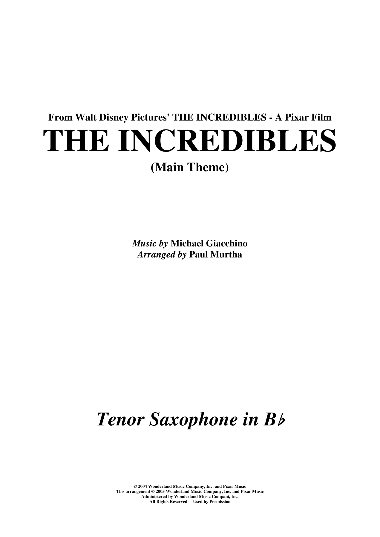 11 the Incredibles — concert_band sheet music arranged by Tenor Saxophone in Bb | Film Music