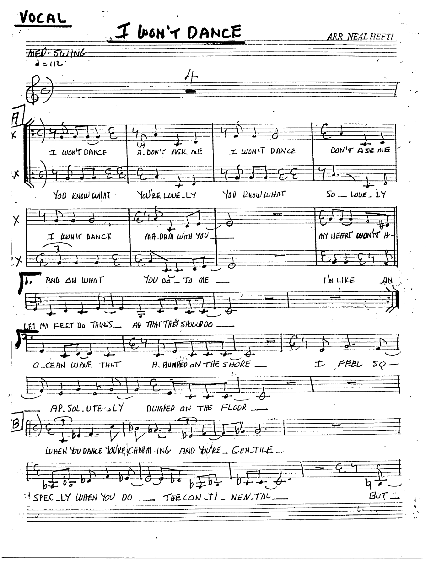I won't dance BONE — sheet music cover (first page)