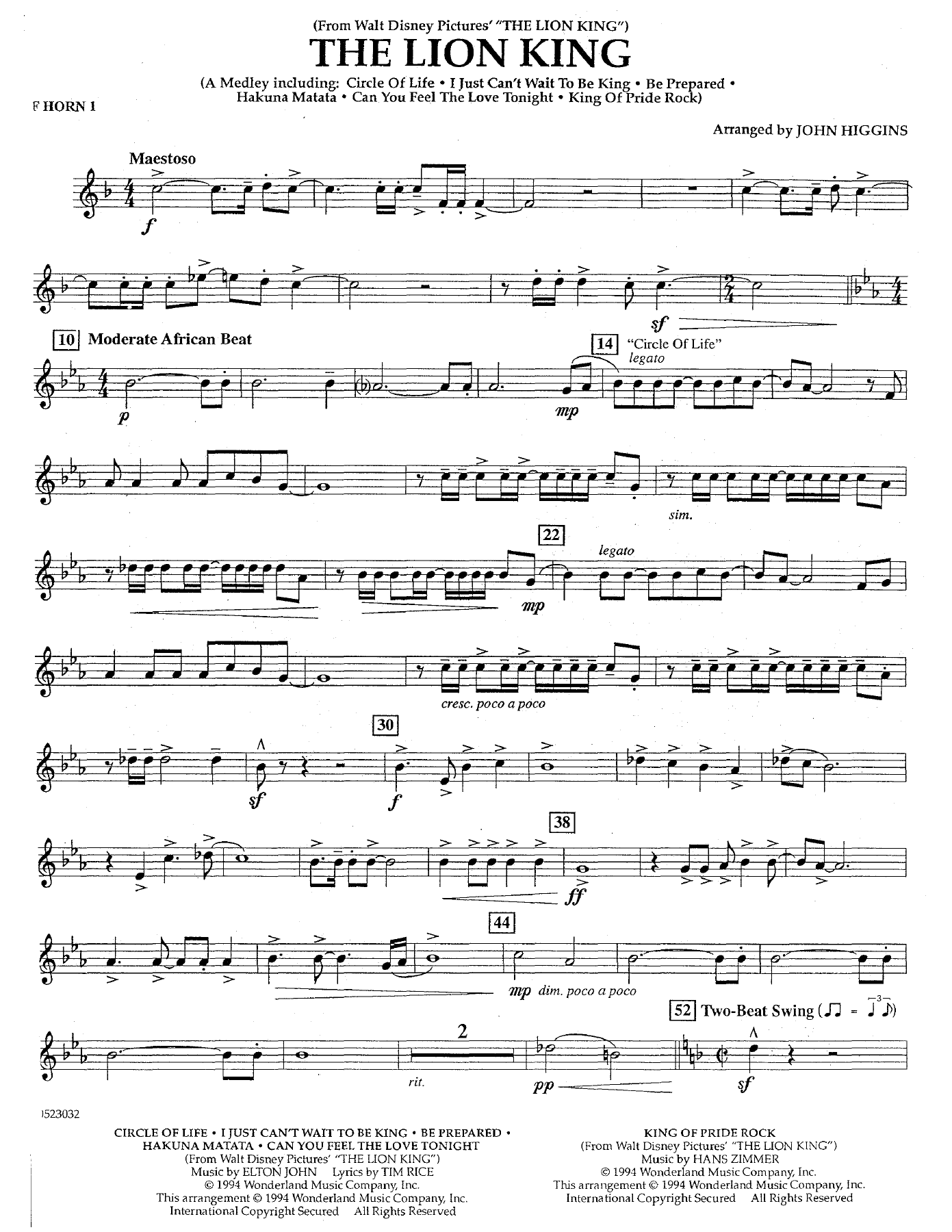 The Lion King - Cor Fa — sheet music preview
