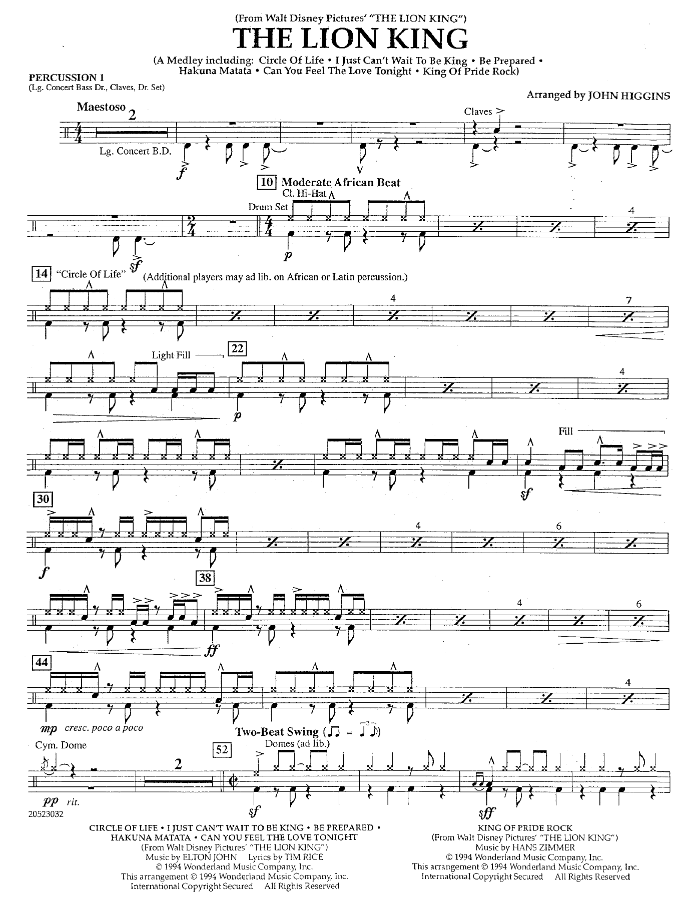 The Lion King - Percussion — sheet music preview
