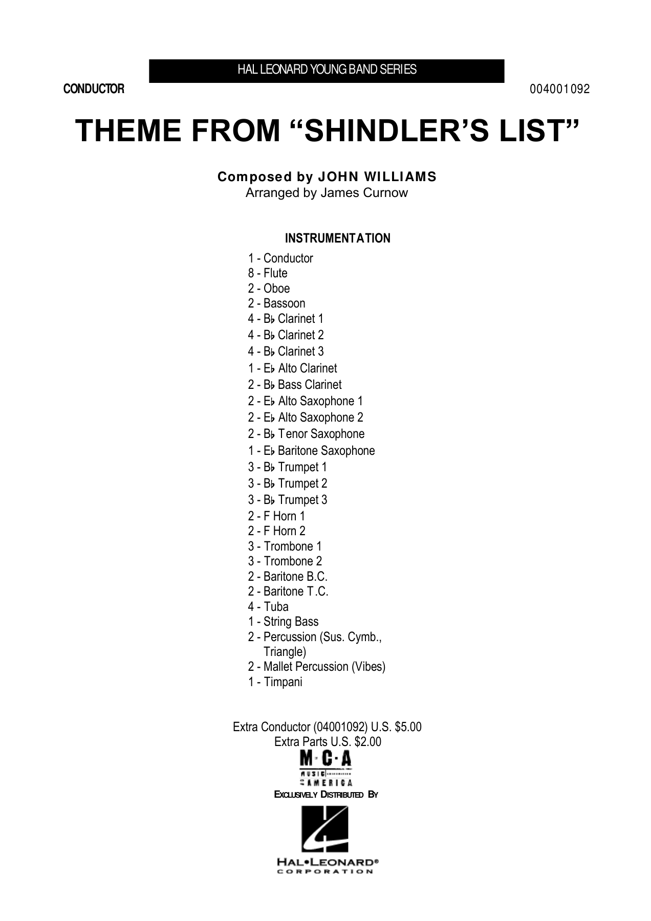 Theme From Schindler's List — sheet music cover (first page)