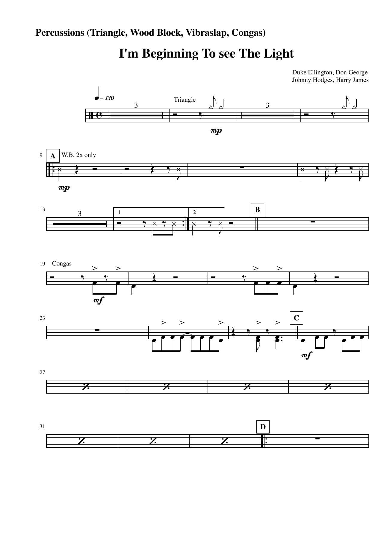 Percussions — big_band_vocal sheet music arranged by Duke Ellington, Don George, Johnny Hodges, Harry James | Traditional