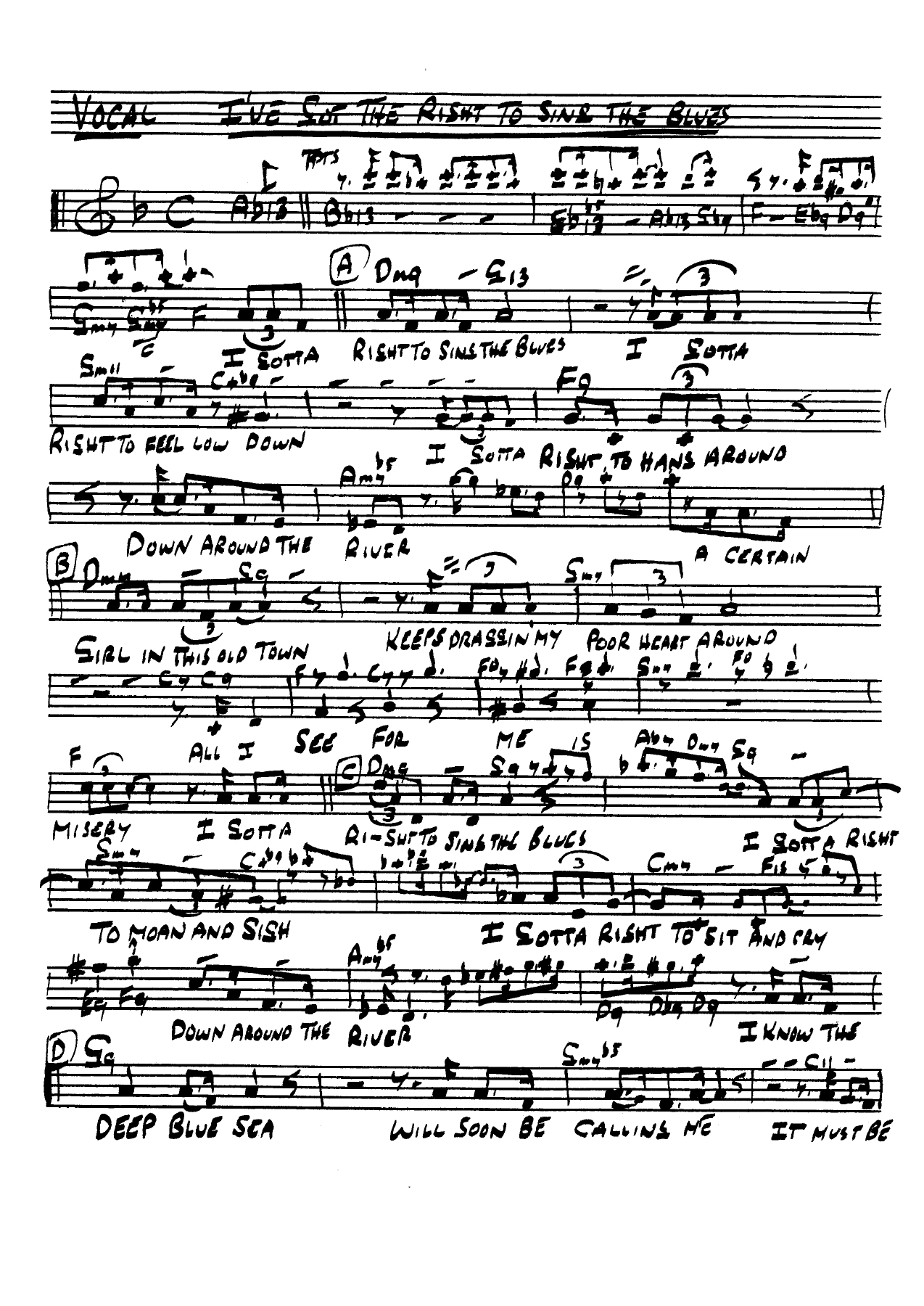 Gotta Right To Sing The Blues — sheet music cover (first page)