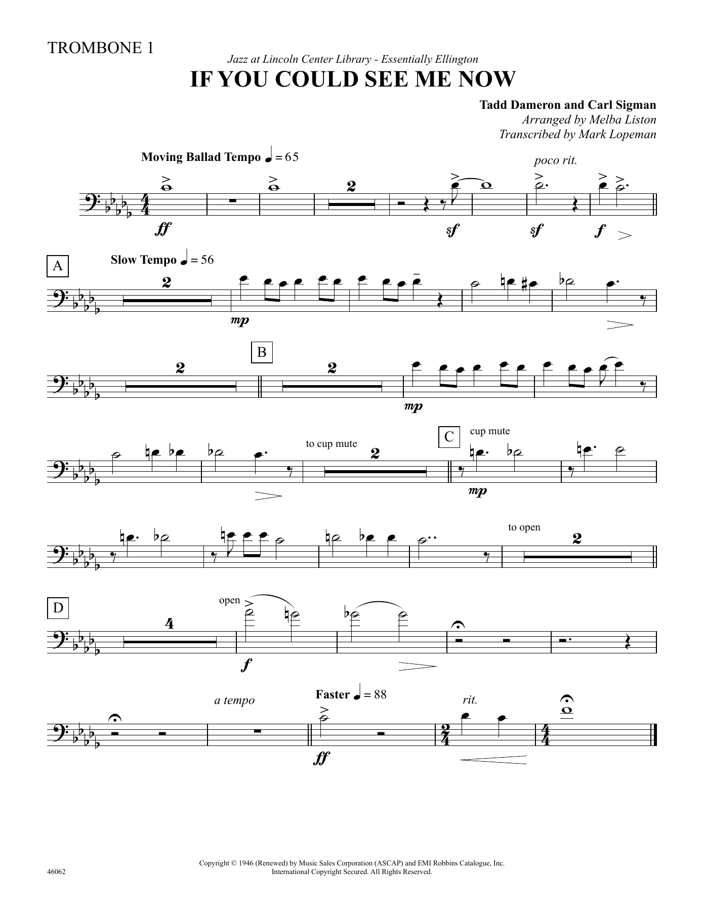 If You Could See Me Now - Trombone — Big Band Vocal sheet music by Melba Liston, Mark Lopeman | Jazz Standard
